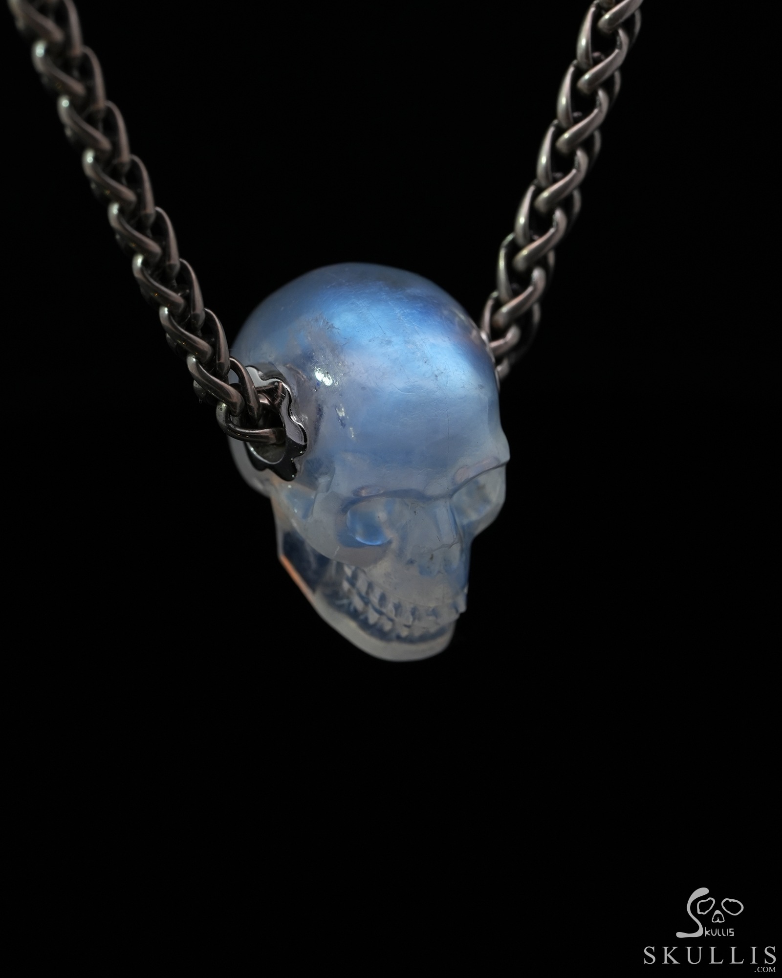Gemstone Necklace of 0.7" Moonstone Hand Carved Crystal Skull Pendant, Skull Jewelry Gemstone Necklace of 0.7" Moonstone Hand Carved Crystal Skull Pendant, Skull Jewelry