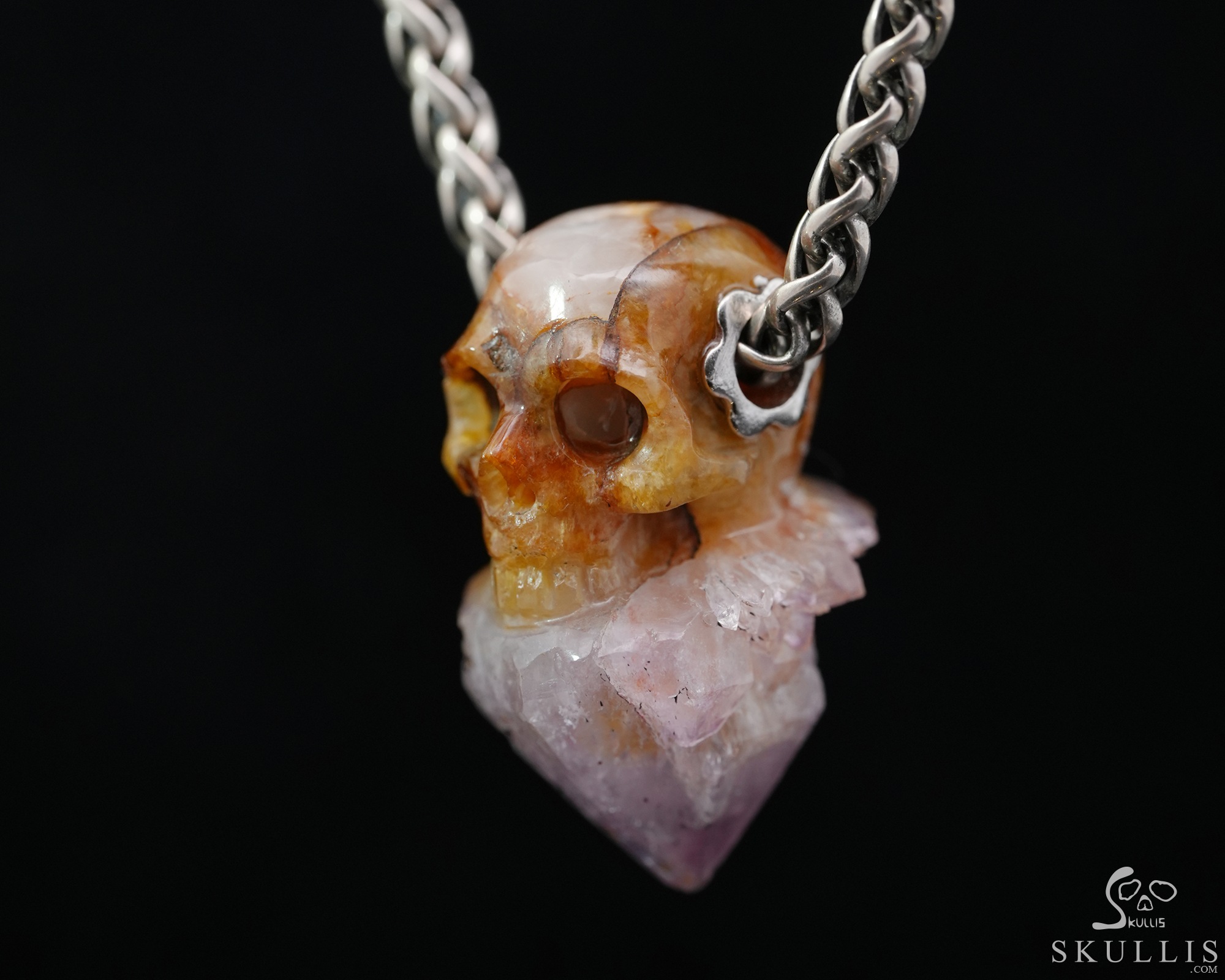 Gemstone Necklace of 0.9" Spirit Amethyst Hand Carved Crystal Skull Pendant, Skull Jewelry Gemstone Necklace of 0.9" Spirit Amethyst Hand Carved Crystal Skull Pendant, Skull Jewelry
