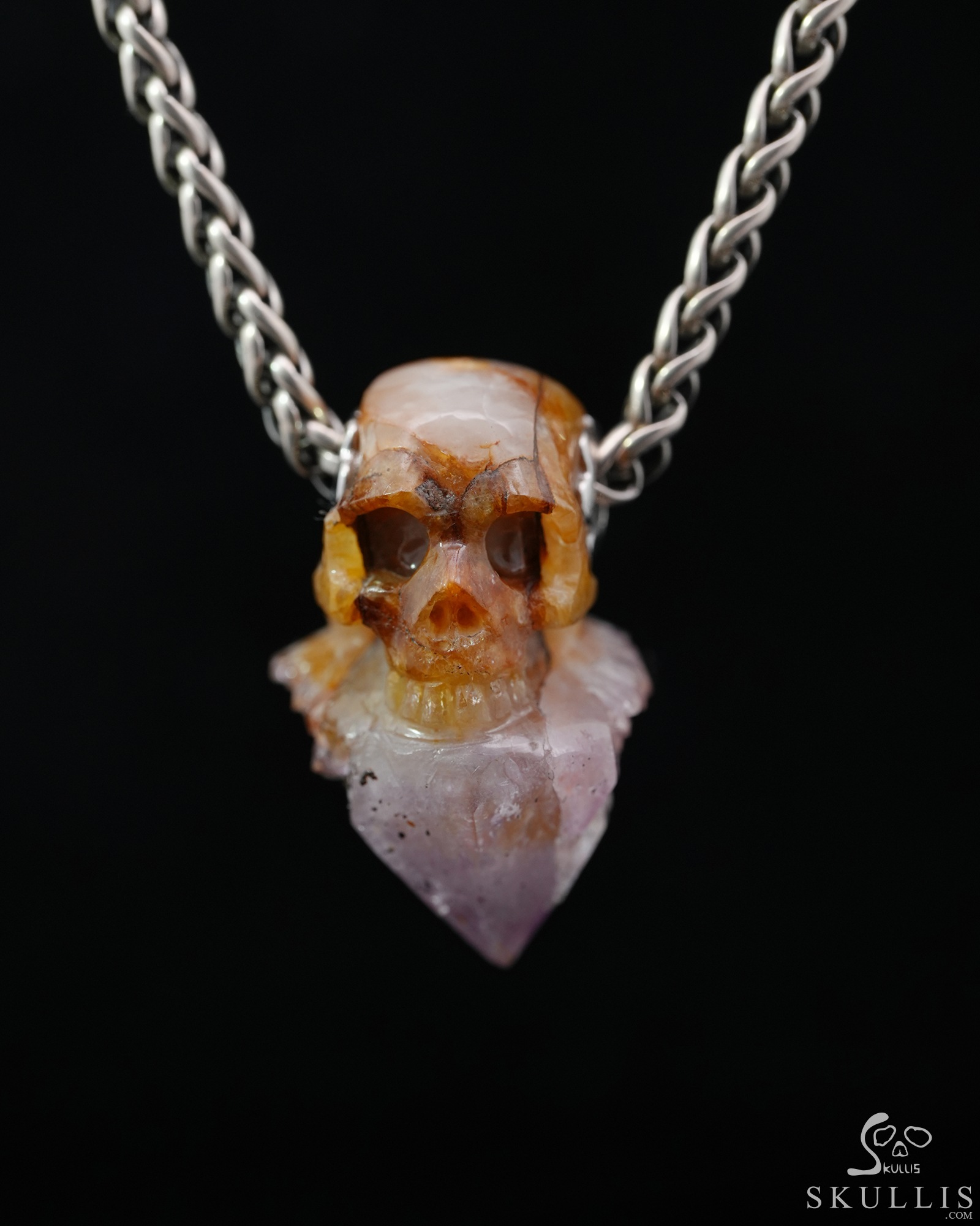 Gemstone Necklace of 0.9" Spirit Amethyst Hand Carved Crystal Skull Pendant, Skull Jewelry Gemstone Necklace of 0.9" Spirit Amethyst Hand Carved Crystal Skull Pendant, Skull Jewelry