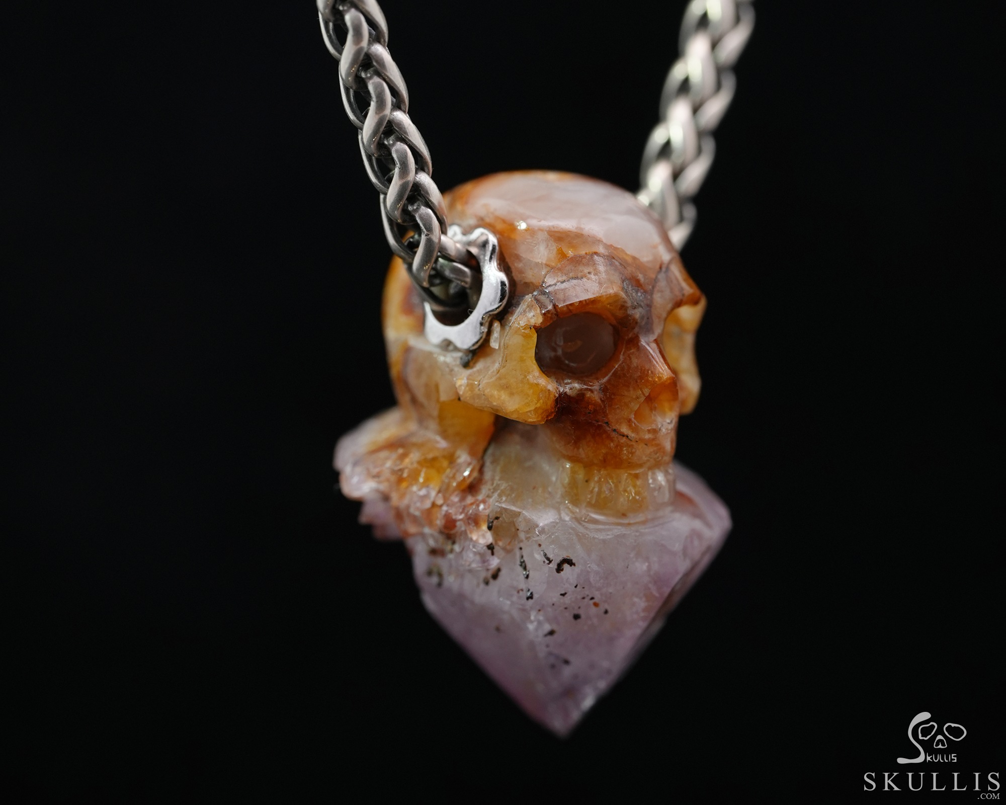 Gemstone Necklace of 0.9" Spirit Amethyst Hand Carved Crystal Skull Pendant, Skull Jewelry Gemstone Necklace of 0.9" Spirit Amethyst Hand Carved Crystal Skull Pendant, Skull Jewelry