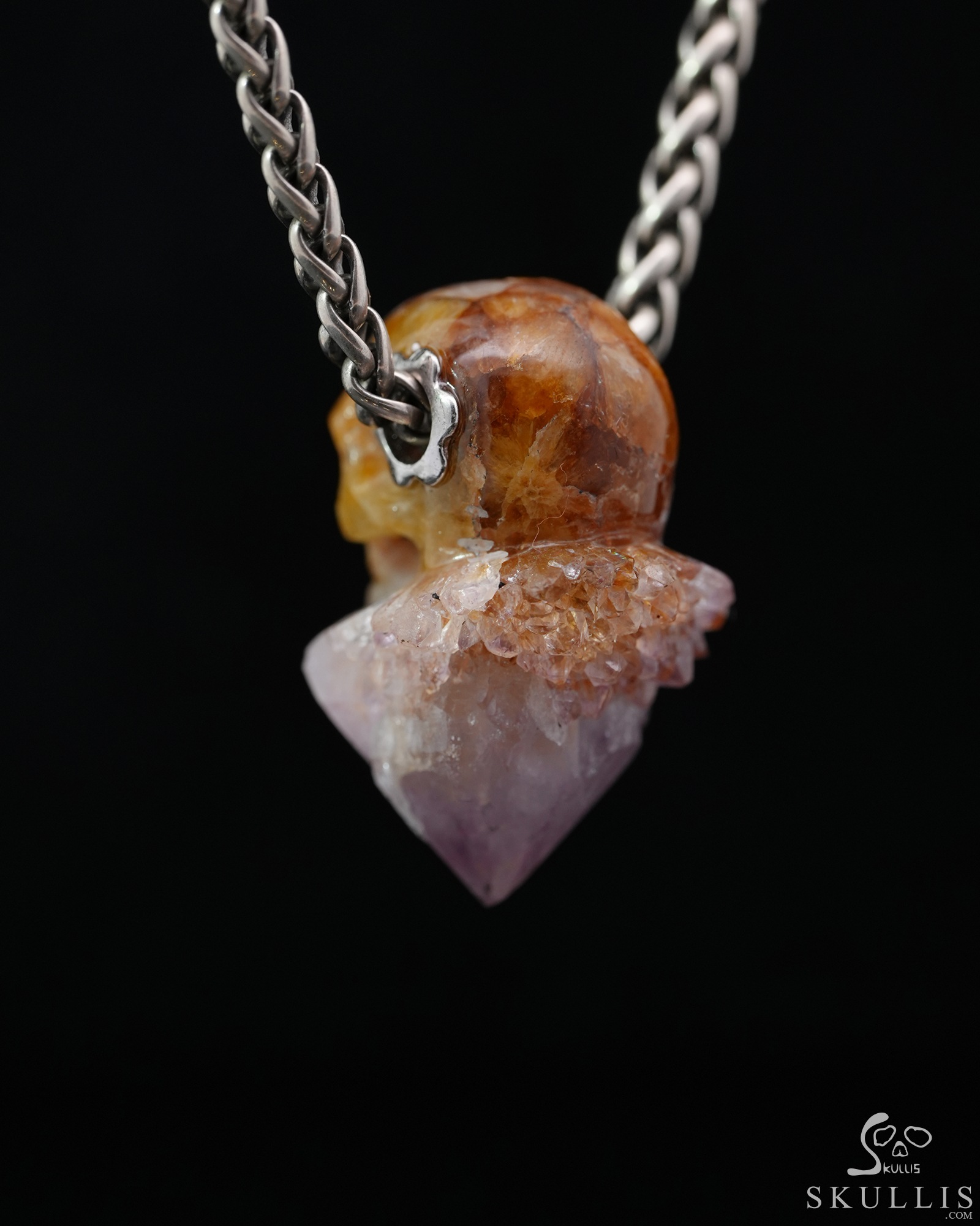 Gemstone Necklace of 0.9" Spirit Amethyst Hand Carved Crystal Skull Pendant, Skull Jewelry Gemstone Necklace of 0.9" Spirit Amethyst Hand Carved Crystal Skull Pendant, Skull Jewelry