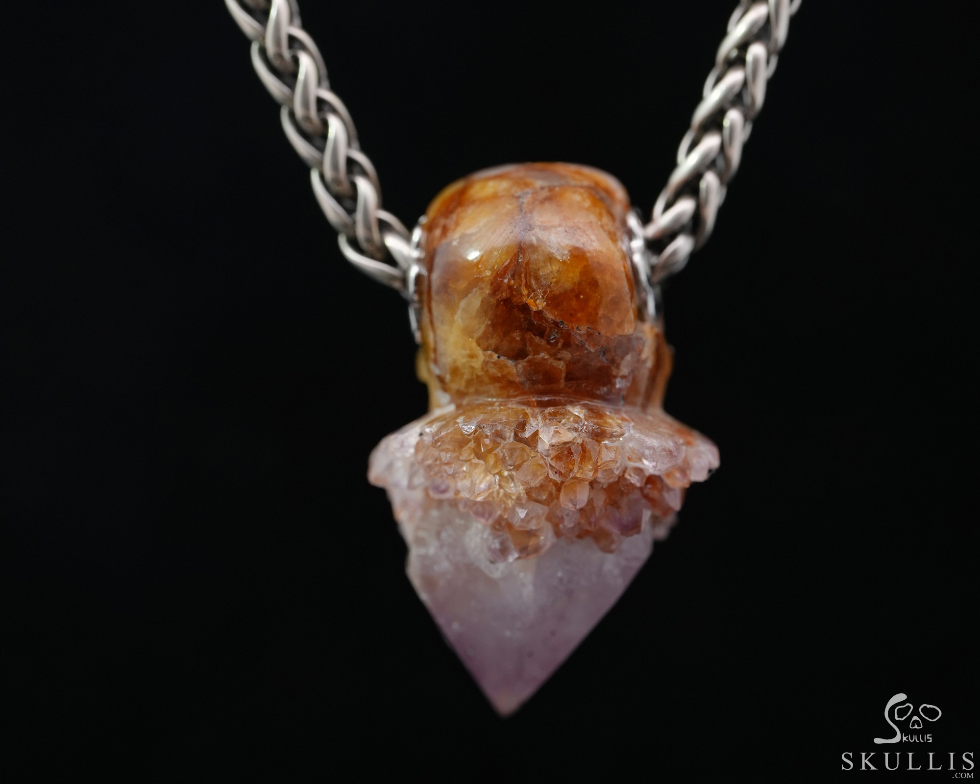 Gemstone Necklace of 0.9" Spirit Amethyst Hand Carved Crystal Skull Pendant, Skull Jewelry Gemstone Necklace of 0.9" Spirit Amethyst Hand Carved Crystal Skull Pendant, Skull Jewelry