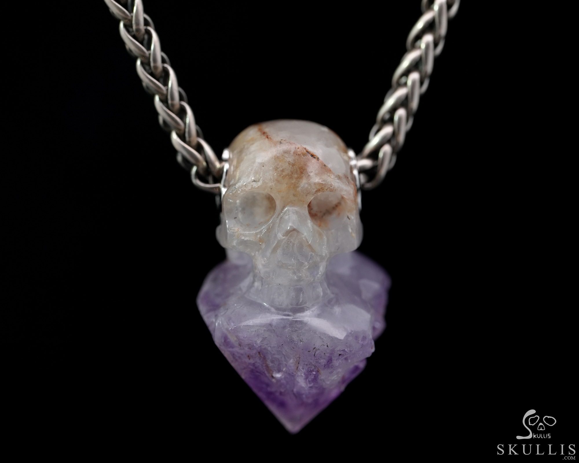 Gemstone Necklace of 1.0" Spirit Amethyst Hand Carved Crystal Skull Pendant, Skull Jewelry Gemstone Necklace of 1.0" Spirit Amethyst Hand Carved Crystal Skull Pendant, Skull Jewelry