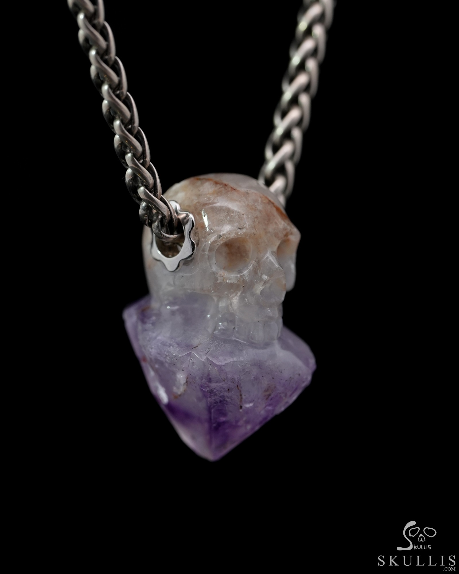 Gemstone Necklace of 1.0" Spirit Amethyst Hand Carved Crystal Skull Pendant, Skull Jewelry Gemstone Necklace of 1.0" Spirit Amethyst Hand Carved Crystal Skull Pendant, Skull Jewelry