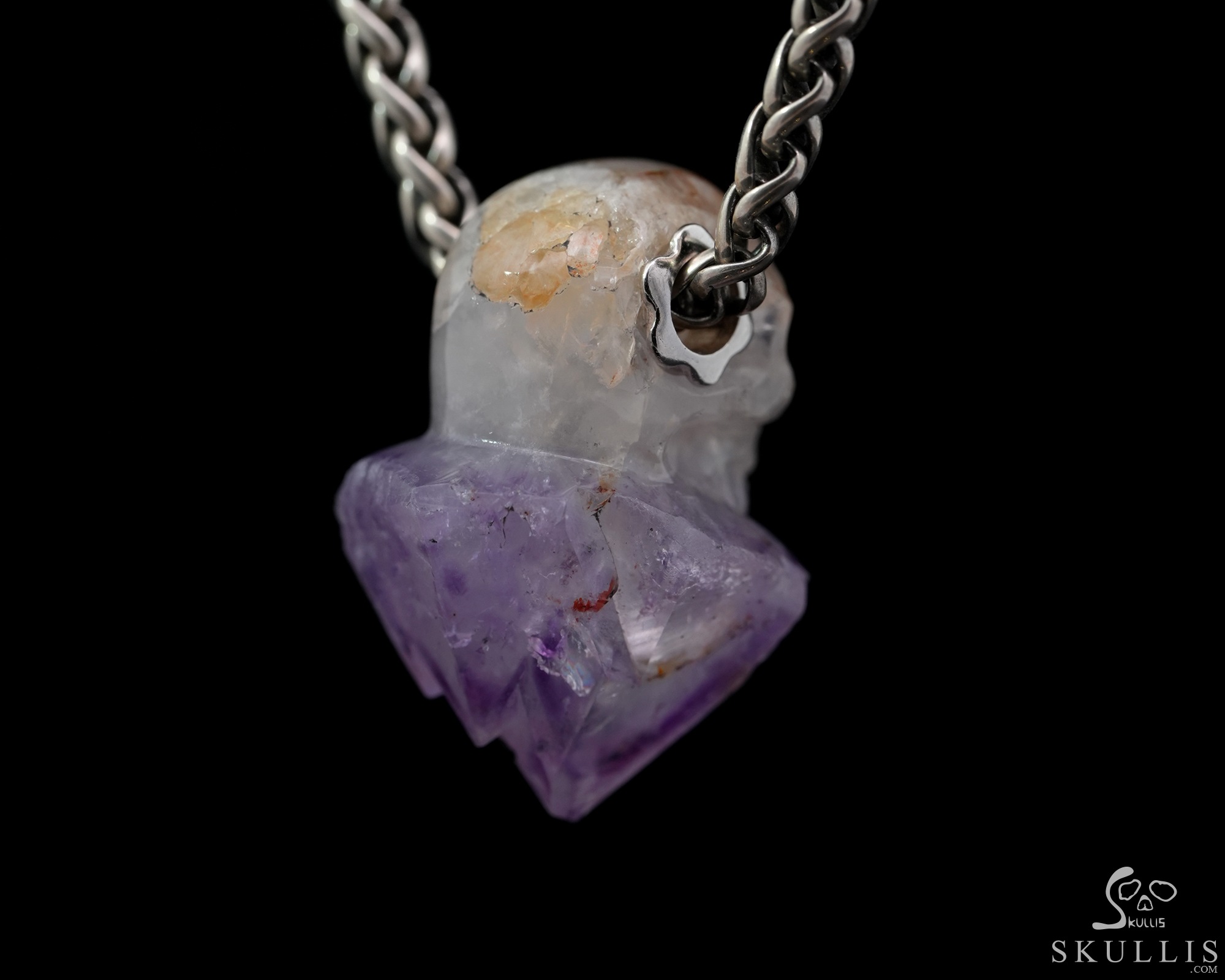 Gemstone Necklace of 1.0" Spirit Amethyst Hand Carved Crystal Skull Pendant, Skull Jewelry Gemstone Necklace of 1.0" Spirit Amethyst Hand Carved Crystal Skull Pendant, Skull Jewelry