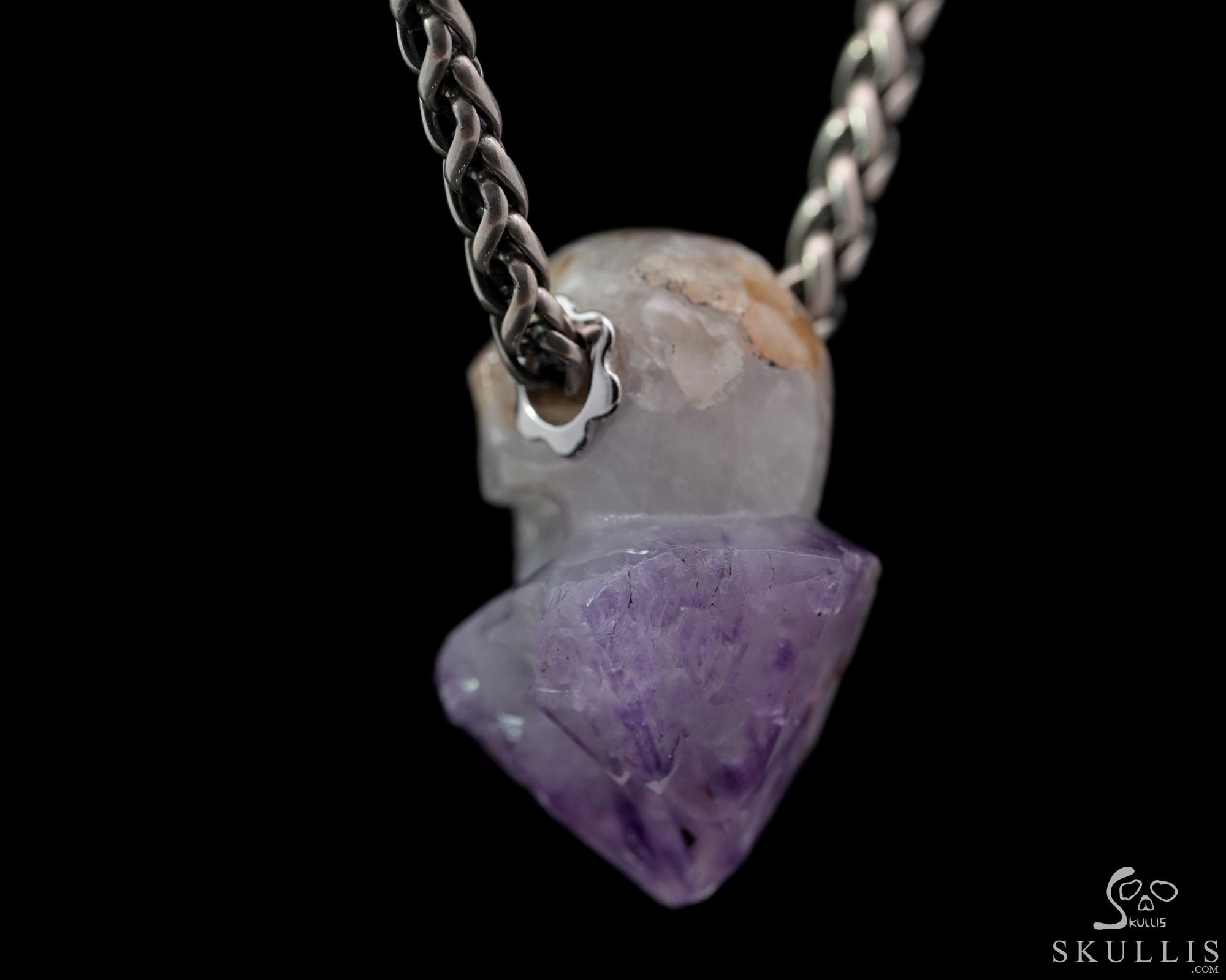 Gemstone Necklace of 1.0" Spirit Amethyst Hand Carved Crystal Skull Pendant, Skull Jewelry Gemstone Necklace of 1.0" Spirit Amethyst Hand Carved Crystal Skull Pendant, Skull Jewelry