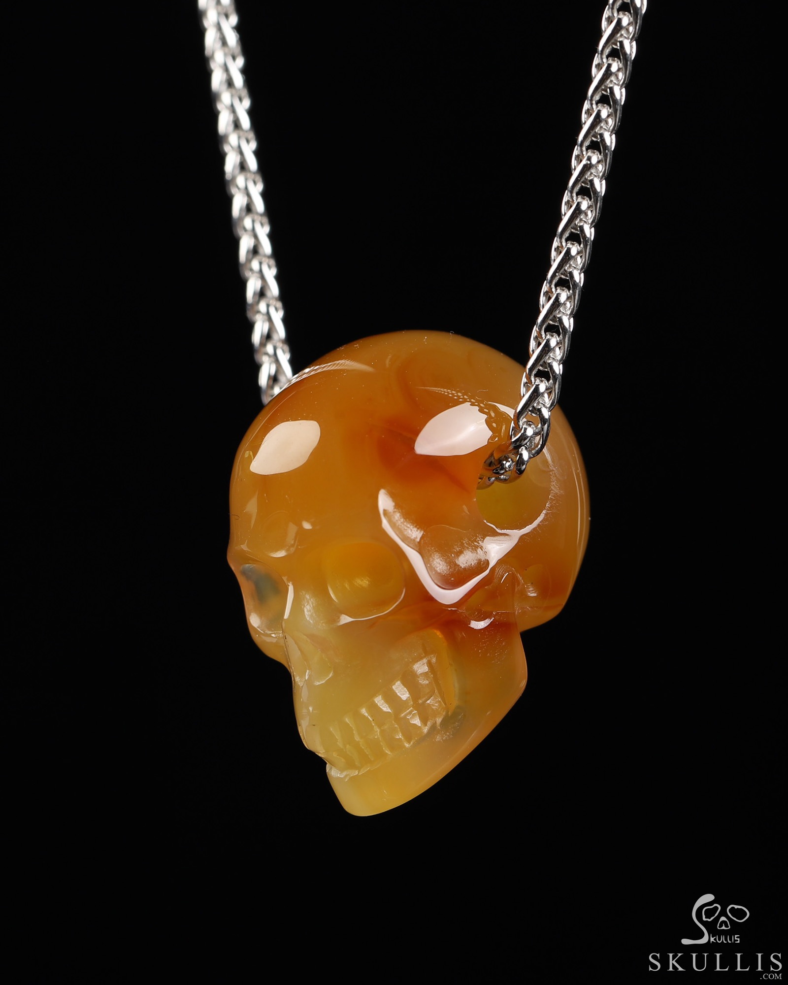 Necklace of 1.1" Carnelian Hand Carved Crystal Skull Pendant, Skull Jewelry Necklace of 1.1" Carnelian Hand Carved Crystal Skull Pendant, Skull Jewelry