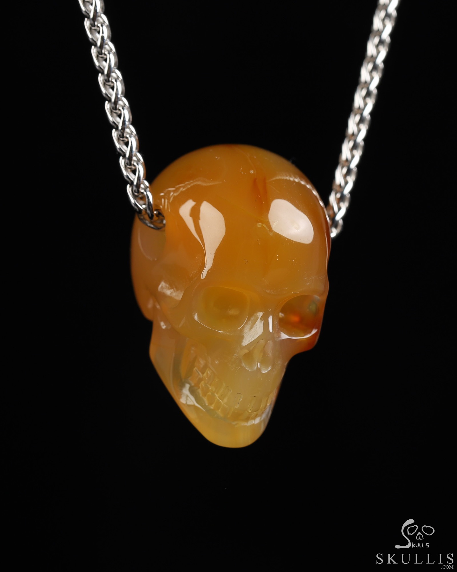 Necklace of 1.1" Carnelian Hand Carved Crystal Skull Pendant, Skull Jewelry Necklace of 1.1" Carnelian Hand Carved Crystal Skull Pendant, Skull Jewelry