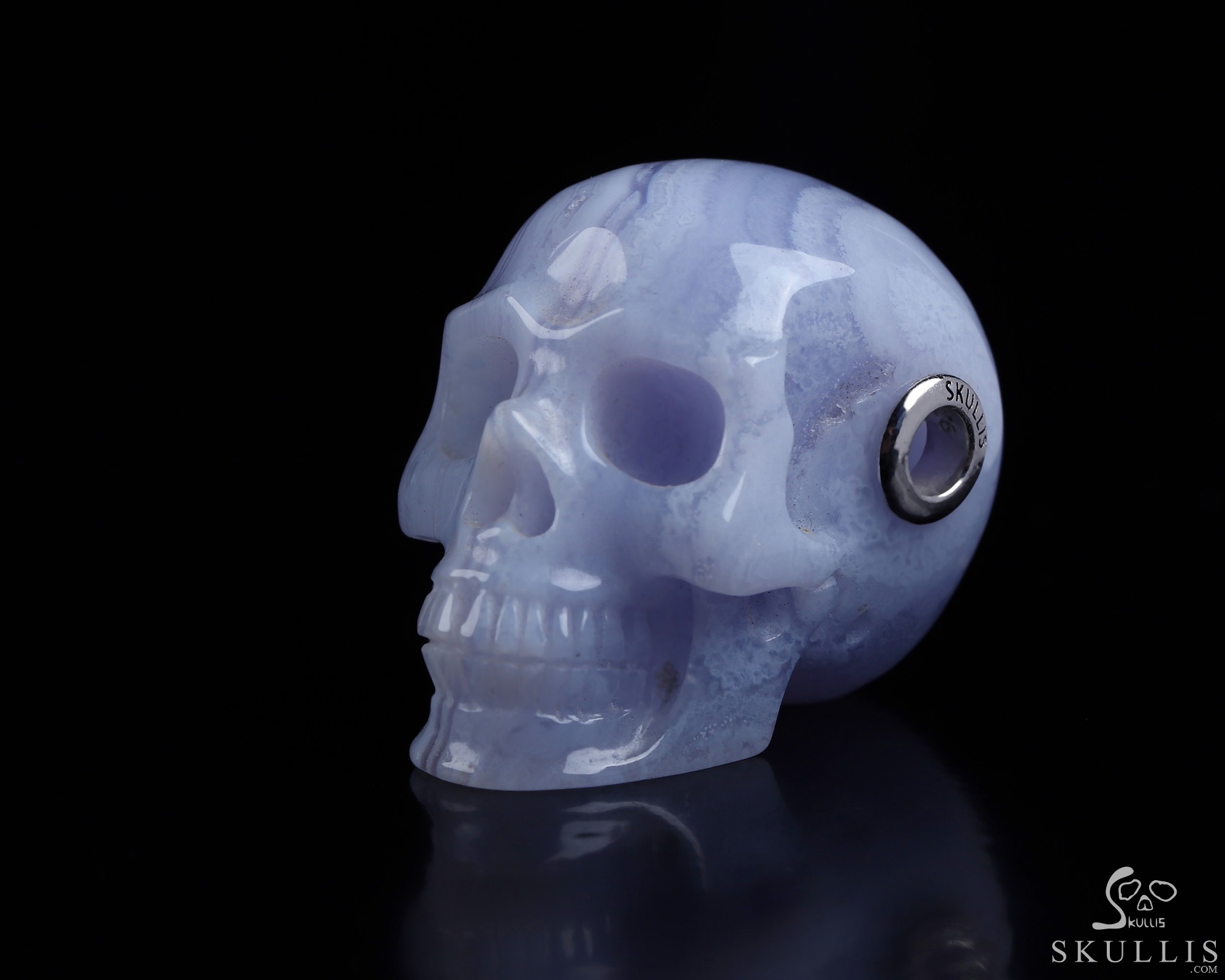 Gemstone Necklace of 1.4" Blue Lace Agate Hand Carved Crystal Skull Pendant, Skull Jewelry Gemstone Necklace of 1.4" Blue Lace Agate Hand Carved Crystal Skull Pendant, Skull Jewelry