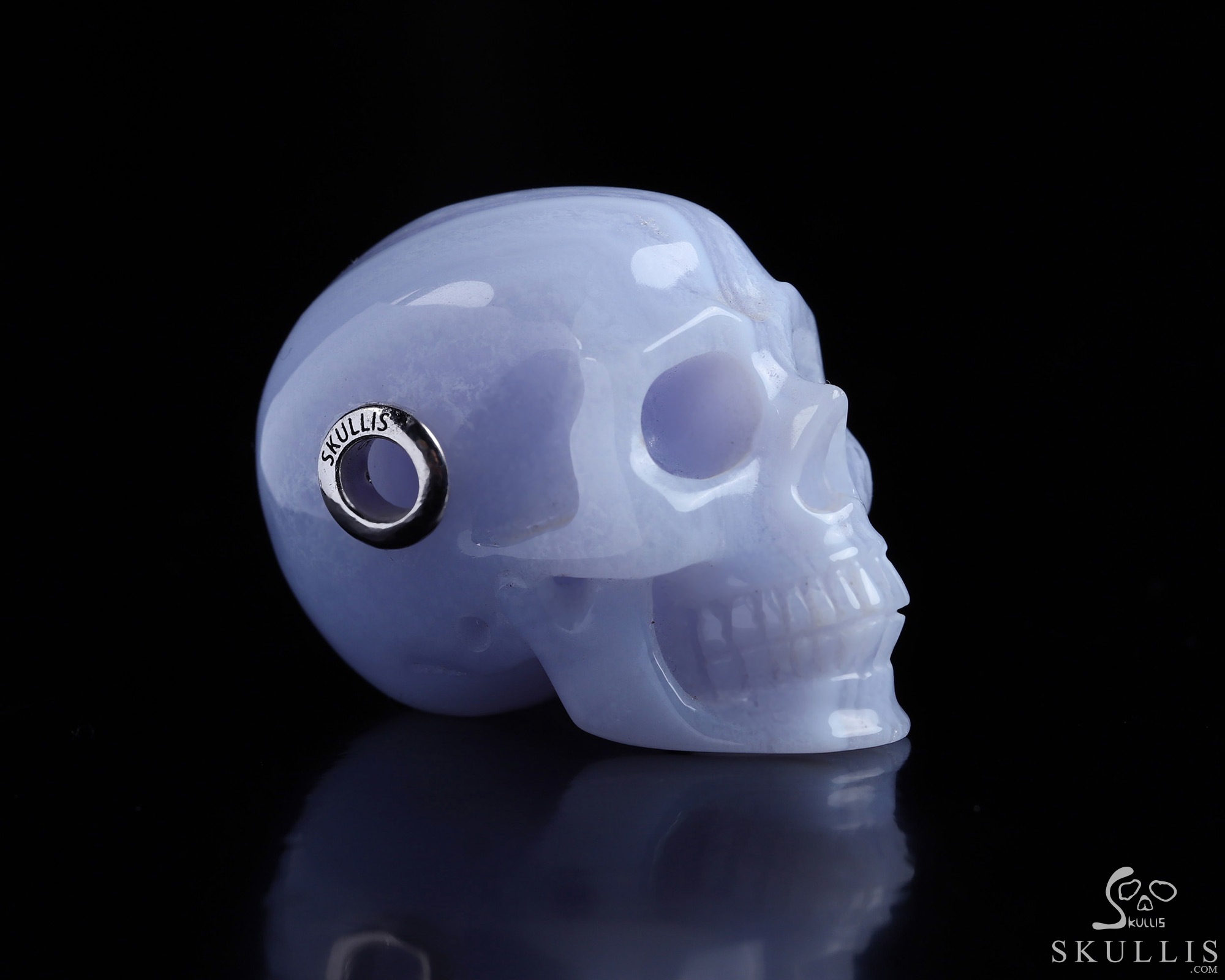Gemstone Necklace of 1.4" Blue Lace Agate Hand Carved Crystal Skull Pendant, Skull Jewelry Gemstone Necklace of 1.4" Blue Lace Agate Hand Carved Crystal Skull Pendant, Skull Jewelry