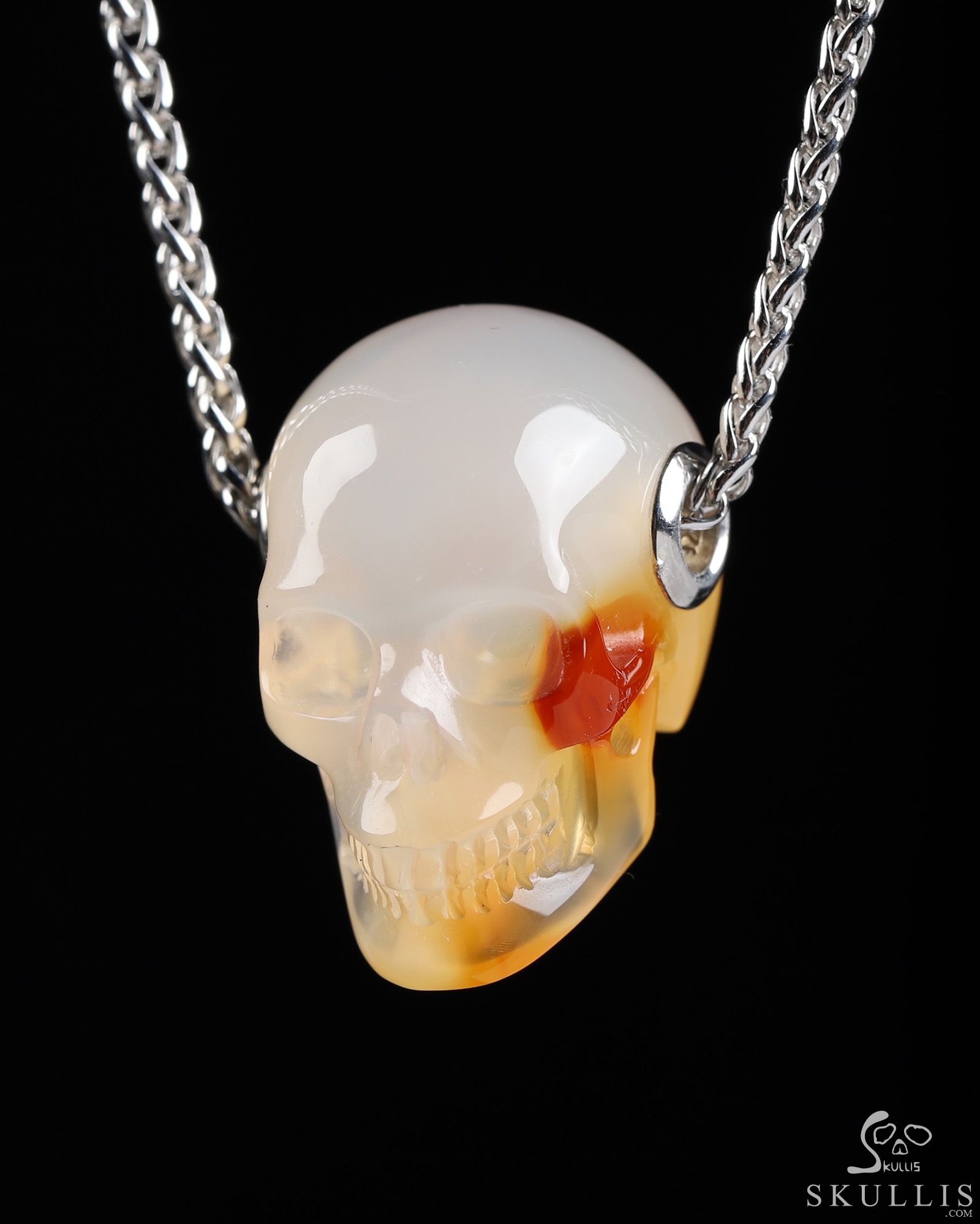 Necklace of 1.1" Carnelian Hand Carved Crystal Skull Pendant, Skull Jewelry Necklace of 1.1" Carnelian Hand Carved Crystal Skull Pendant, Skull Jewelry