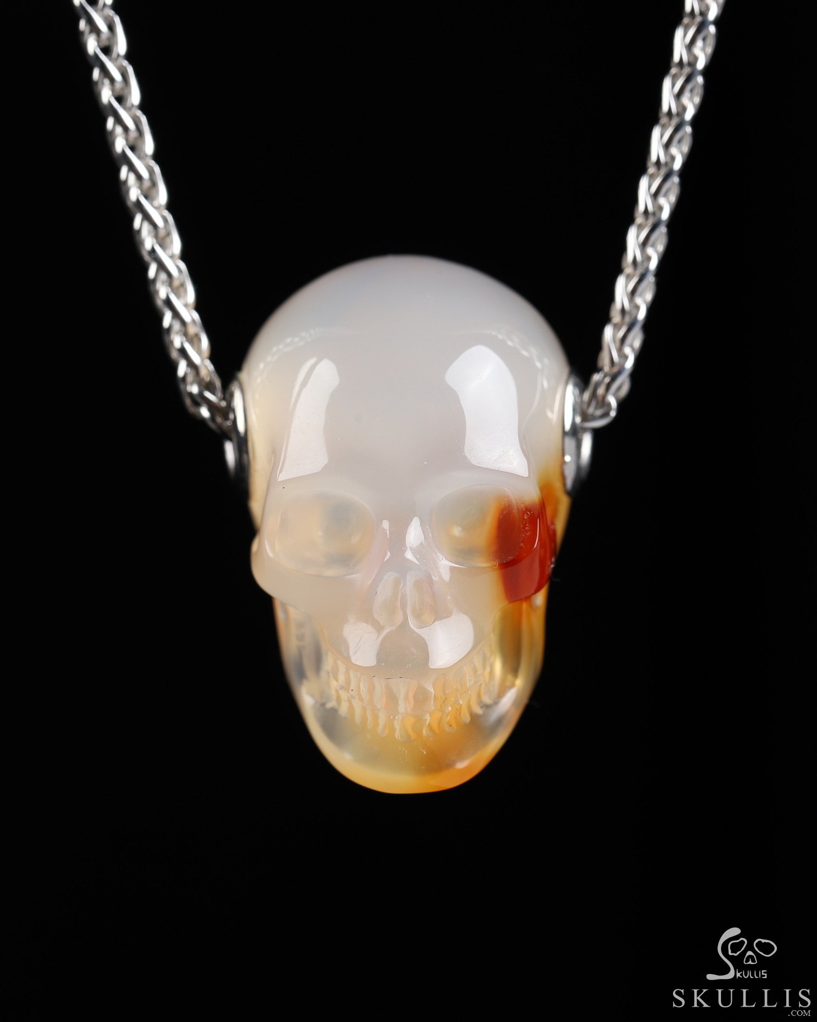 Necklace of 1.1" Carnelian Hand Carved Crystal Skull Pendant, Skull Jewelry Necklace of 1.1" Carnelian Hand Carved Crystal Skull Pendant, Skull Jewelry