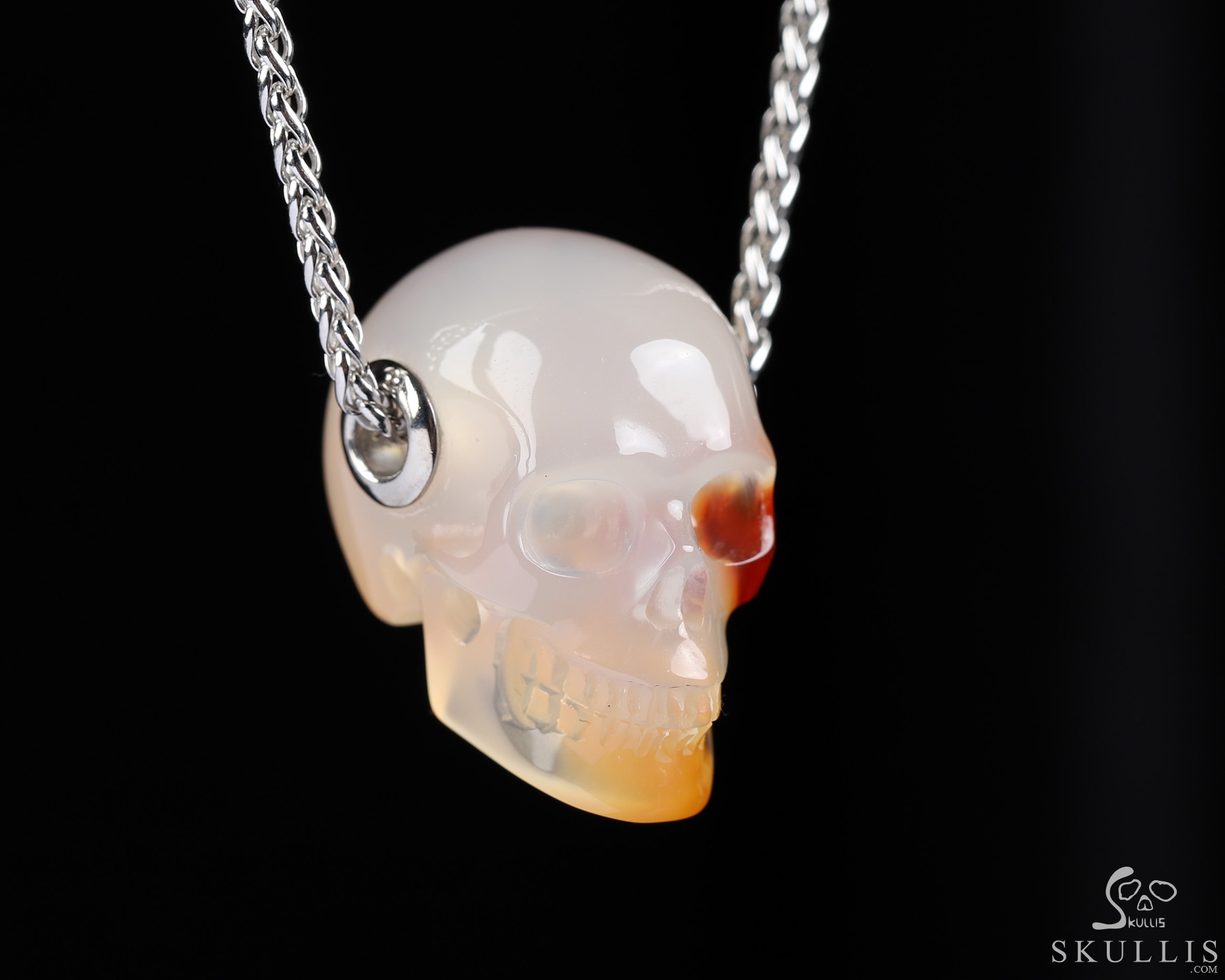 Necklace of 1.1" Carnelian Hand Carved Crystal Skull Pendant, Skull Jewelry Necklace of 1.1" Carnelian Hand Carved Crystal Skull Pendant, Skull Jewelry