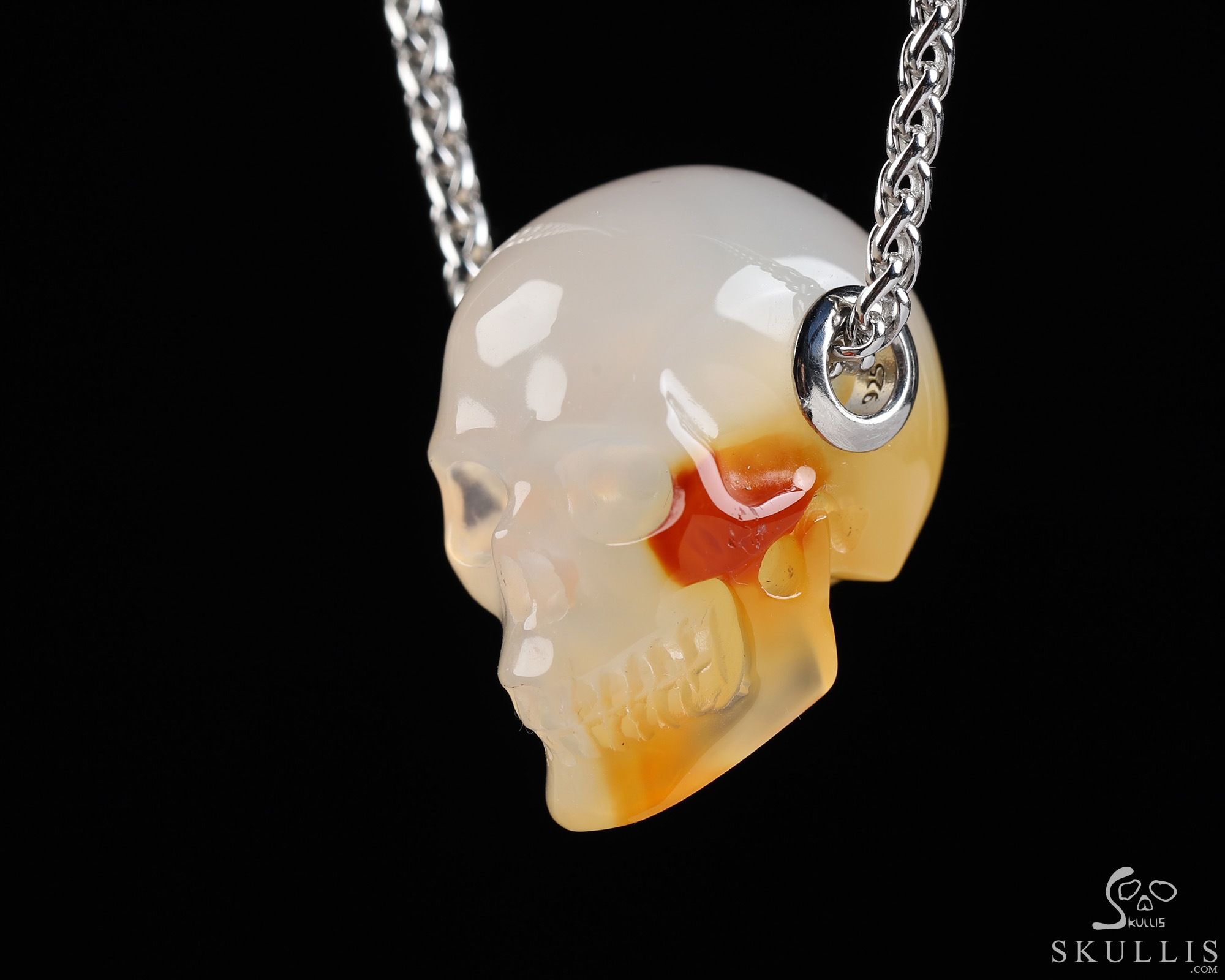 Necklace of 1.1" Carnelian Hand Carved Crystal Skull Pendant, Skull Jewelry Necklace of 1.1" Carnelian Hand Carved Crystal Skull Pendant, Skull Jewelry
