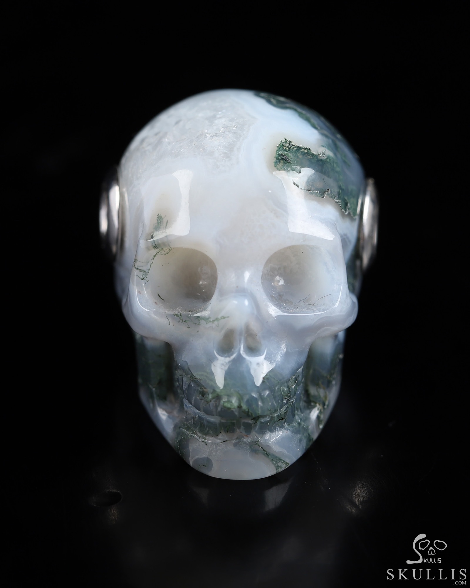 Necklace of 1.1" Green Moss Agate Hand Carved Crystal Skull Pendant, Skull Jewelry Necklace of 1.1" Green Moss Agate Hand Carved Crystal Skull Pendant, Skull Jewelry