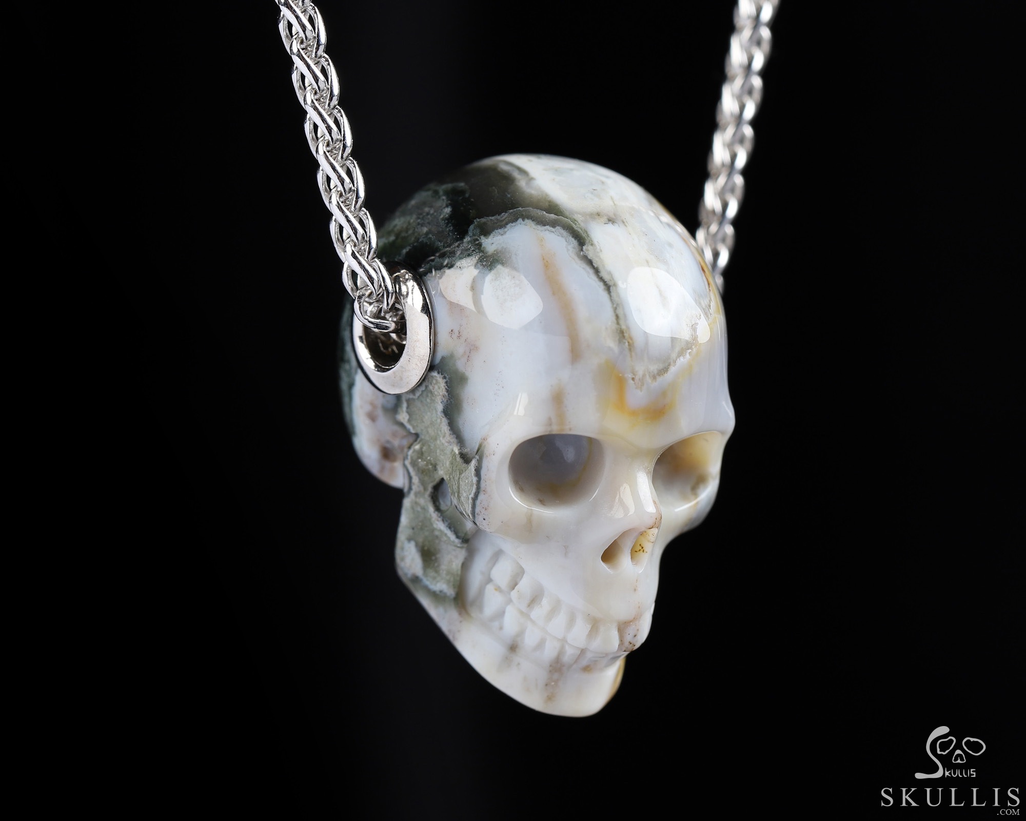 Necklace of 1.1" Ocean Jasper Hand Carved Crystal Skull Pendant, Skull Jewelry Necklace of 1.1" Ocean Jasper Hand Carved Crystal Skull Pendant, Skull Jewelry