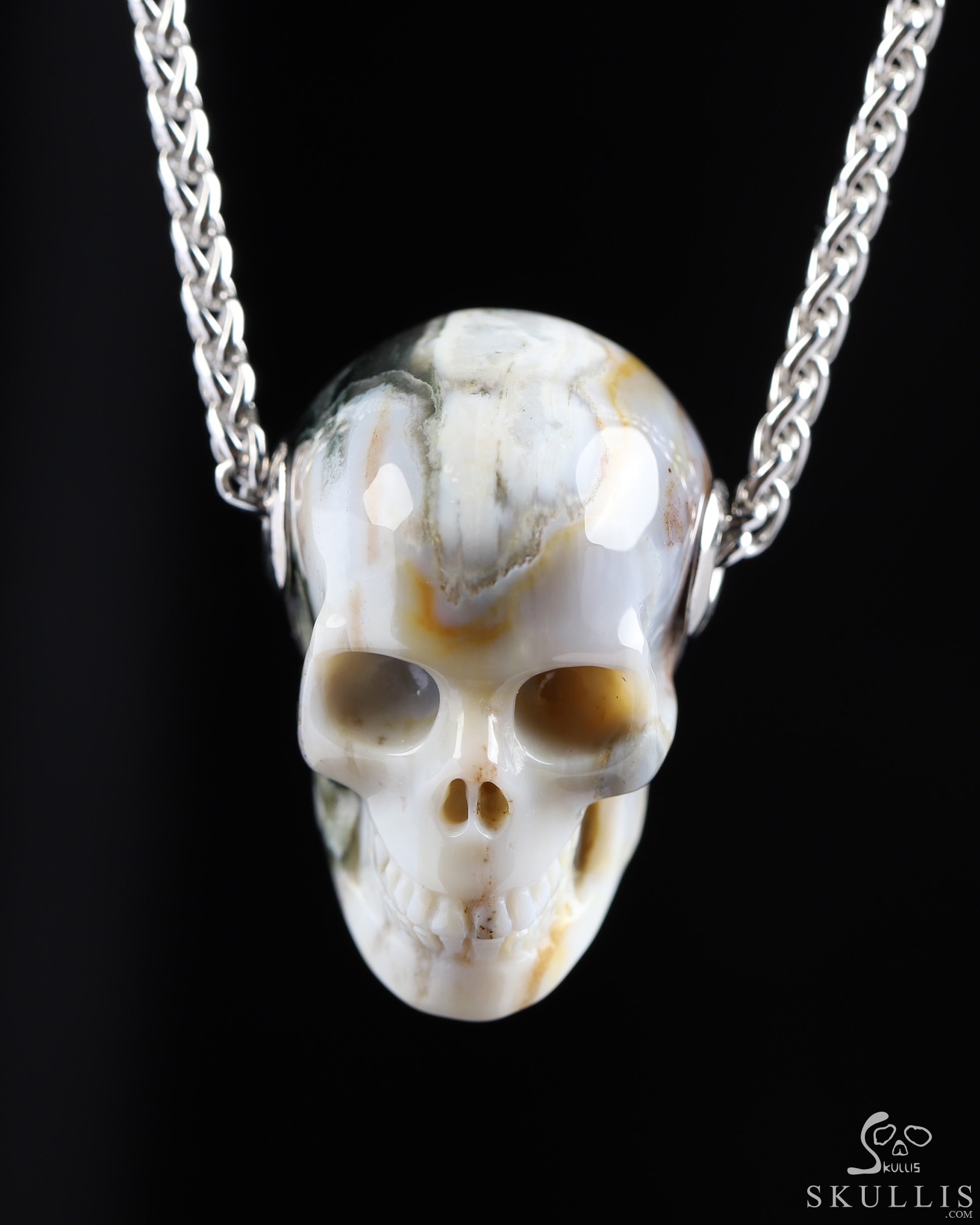 Necklace of 1.1" Ocean Jasper Hand Carved Crystal Skull Pendant, Skull Jewelry Necklace of 1.1" Ocean Jasper Hand Carved Crystal Skull Pendant, Skull Jewelry