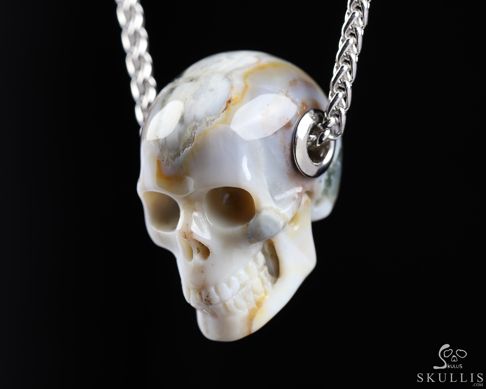 Necklace of 1.1" Ocean Jasper Hand Carved Crystal Skull Pendant, Skull Jewelry Necklace of 1.1" Ocean Jasper Hand Carved Crystal Skull Pendant, Skull Jewelry