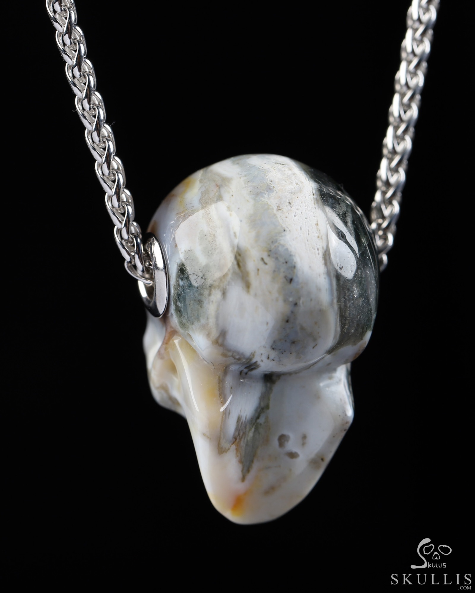 Necklace of 1.1" Ocean Jasper Hand Carved Crystal Skull Pendant, Skull Jewelry Necklace of 1.1" Ocean Jasper Hand Carved Crystal Skull Pendant, Skull Jewelry