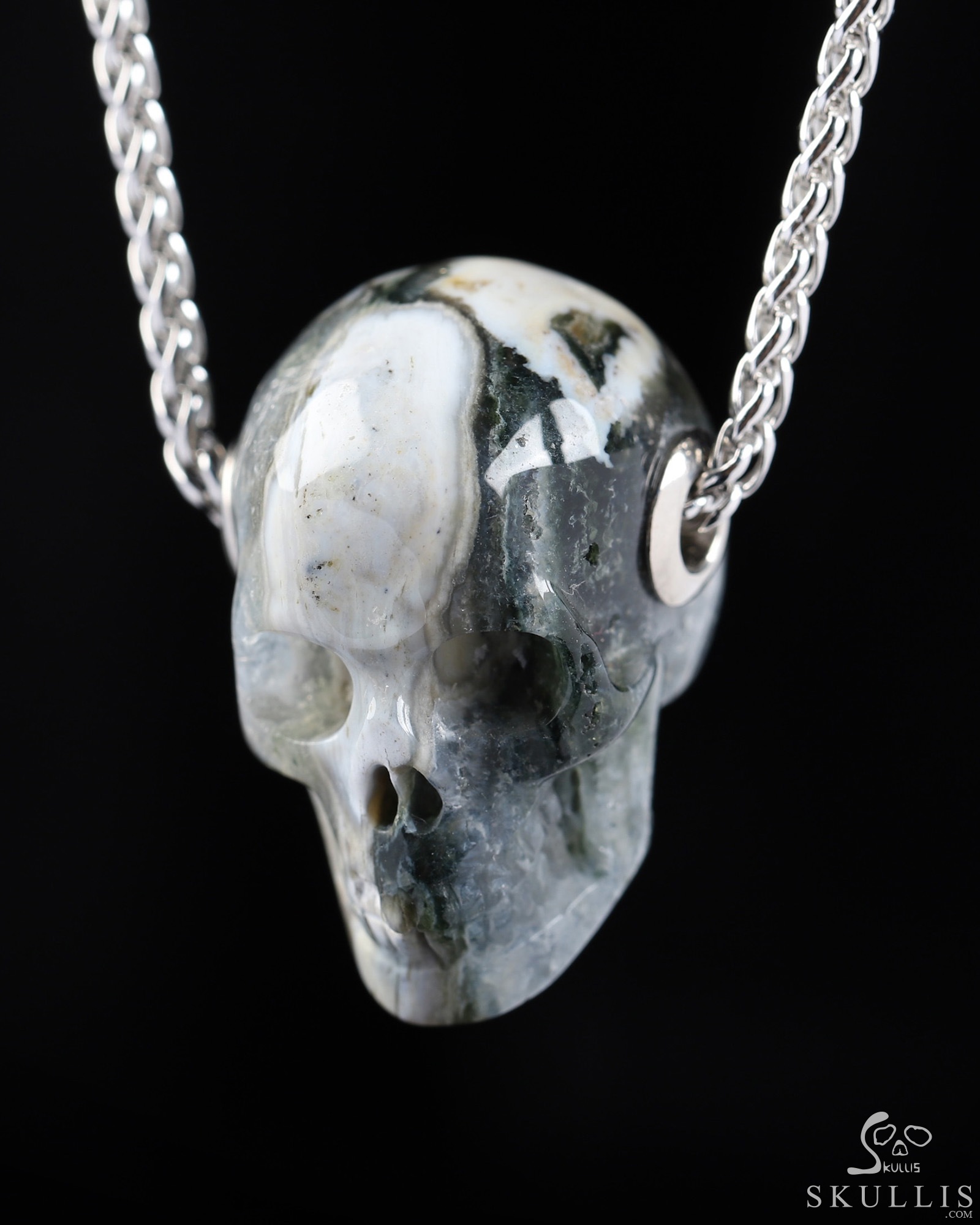 Necklace of 1.1" Ocean Jasper Hand Carved Crystal Skull Pendant, Skull Jewelry Necklace of 1.1" Ocean Jasper Hand Carved Crystal Skull Pendant, Skull Jewelry