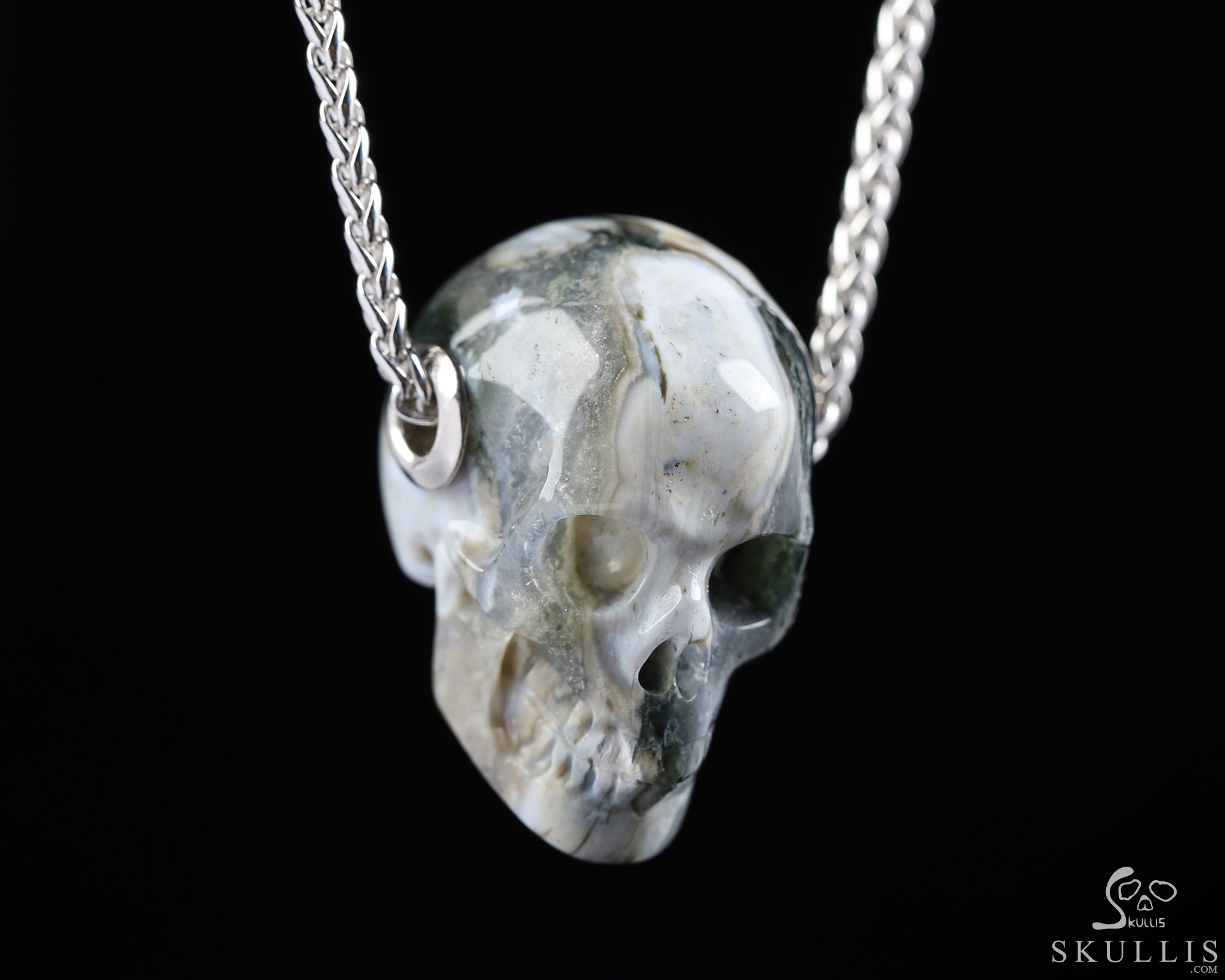 Necklace of 1.1" Ocean Jasper Hand Carved Crystal Skull Pendant, Skull Jewelry Necklace of 1.1" Ocean Jasper Hand Carved Crystal Skull Pendant, Skull Jewelry