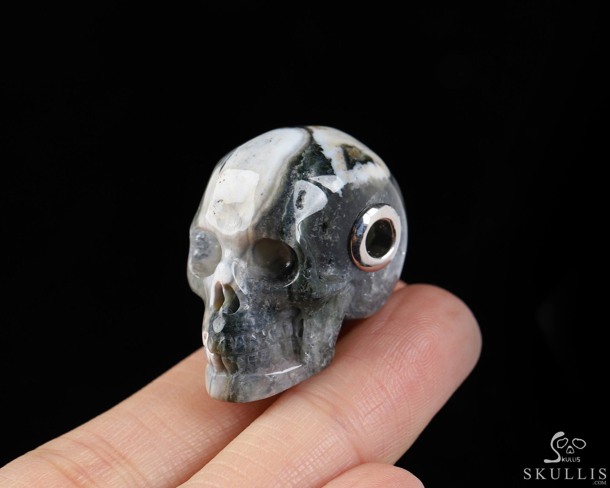 Necklace of 1.1" Ocean Jasper Hand Carved Crystal Skull Pendant, Skull Jewelry Necklace of 1.1" Ocean Jasper Hand Carved Crystal Skull Pendant, Skull Jewelry