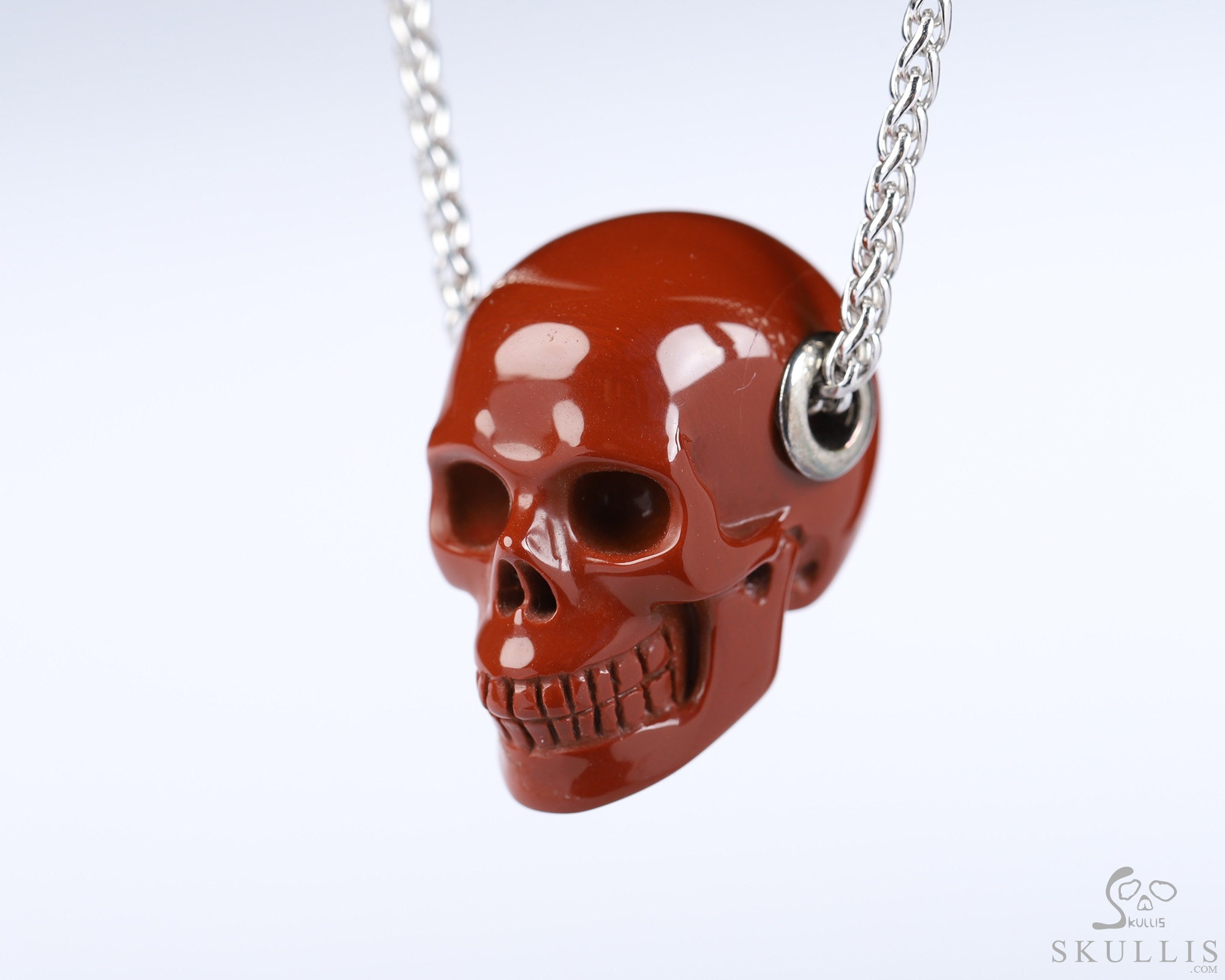 Necklace of 1.1" Red Jasper Hand Carved Crystal Skull Pendant, Skull Jewelry Necklace of 1.1" Red Jasper Hand Carved Crystal Skull Pendant, Skull Jewelry