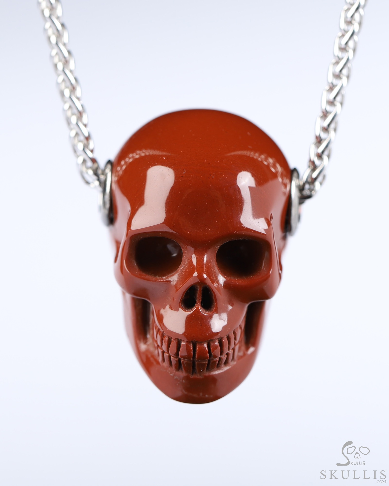 Necklace of 1.1" Red Jasper Hand Carved Crystal Skull Pendant, Skull Jewelry Necklace of 1.1" Red Jasper Hand Carved Crystal Skull Pendant, Skull Jewelry