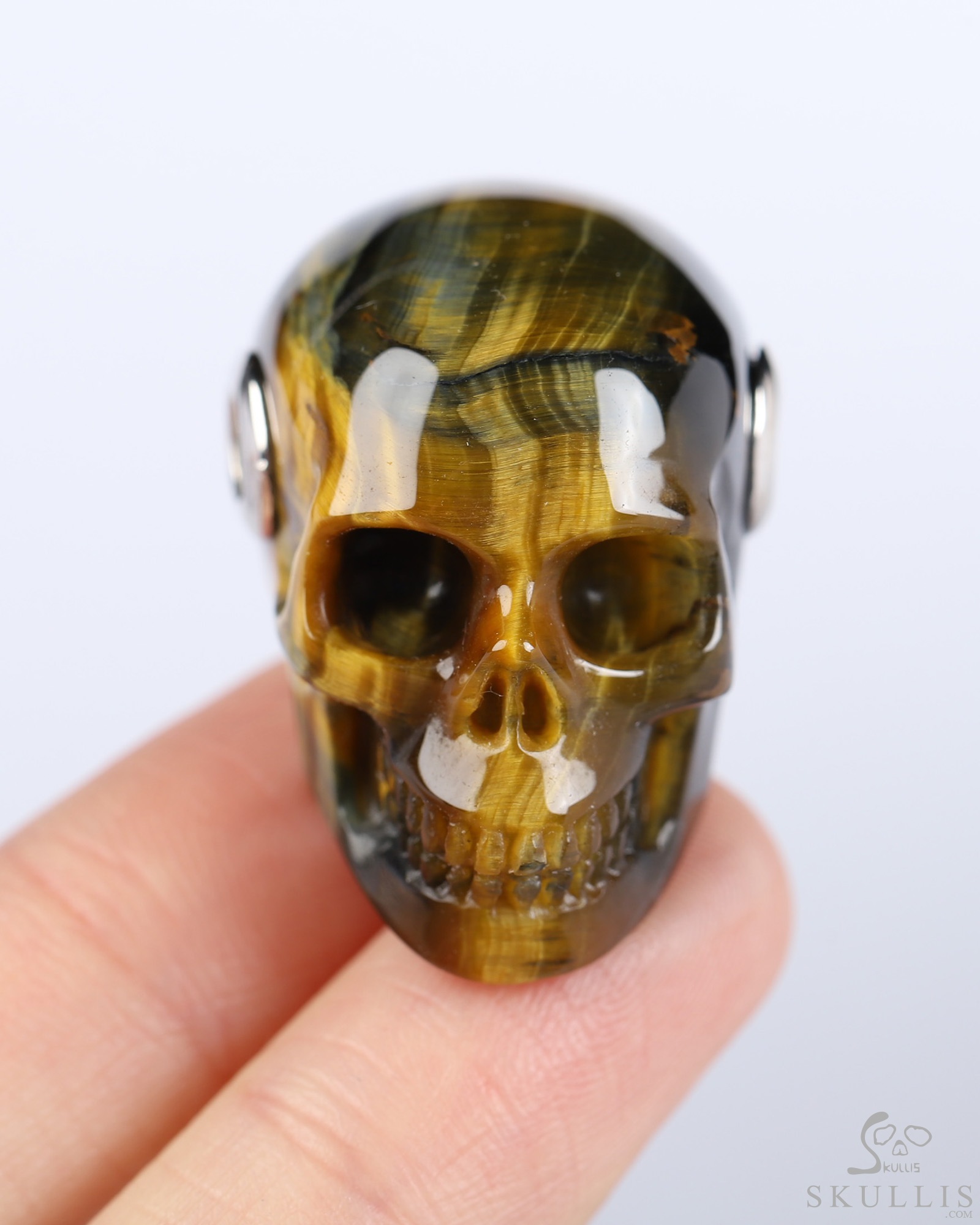 Gemstone Necklace of 1.1" Blue & Gold Tiger's Eye Hand Carved Crystal Skull Pendant, Skull Jewelry Gemstone Necklace of 1.1" Blue & Gold Tiger's Eye Hand Carved Crystal Skull Pendant, Skull Jewelry