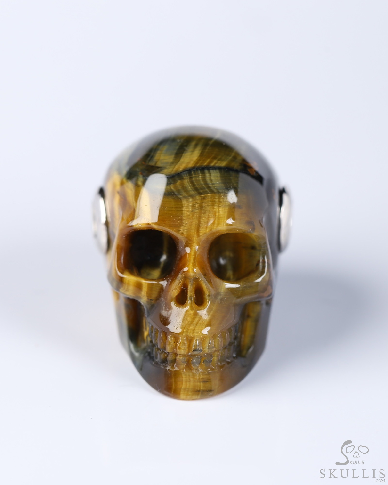 Gemstone Necklace of 1.1" Blue & Gold Tiger's Eye Hand Carved Crystal Skull Pendant, Skull Jewelry Gemstone Necklace of 1.1" Blue & Gold Tiger's Eye Hand Carved Crystal Skull Pendant, Skull Jewelry