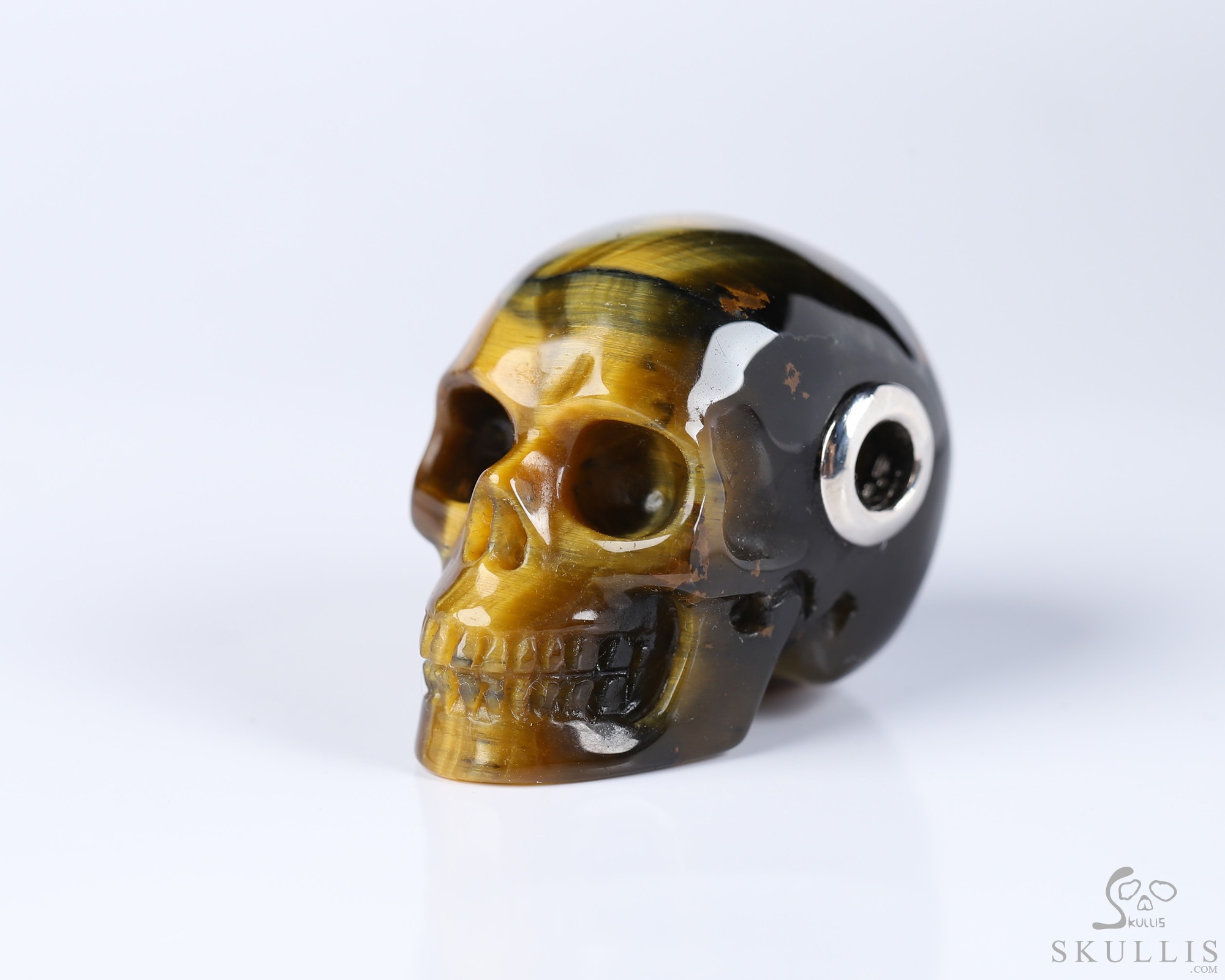 Gemstone Necklace of 1.1" Blue & Gold Tiger's Eye Hand Carved Crystal Skull Pendant, Skull Jewelry Gemstone Necklace of 1.1" Blue & Gold Tiger's Eye Hand Carved Crystal Skull Pendant, Skull Jewelry