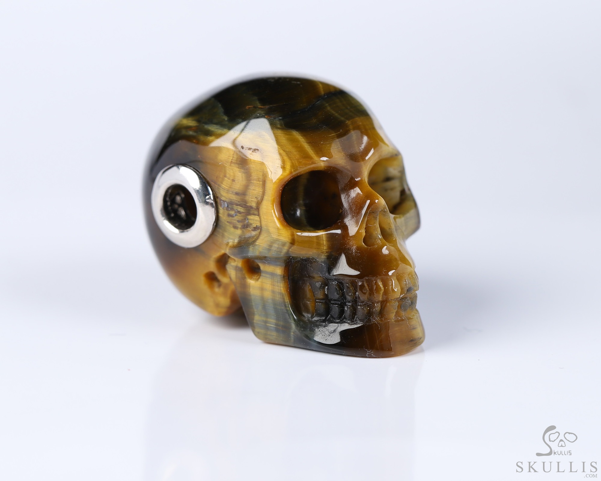 Gemstone Necklace of 1.1" Blue & Gold Tiger's Eye Hand Carved Crystal Skull Pendant, Skull Jewelry Gemstone Necklace of 1.1" Blue & Gold Tiger's Eye Hand Carved Crystal Skull Pendant, Skull Jewelry