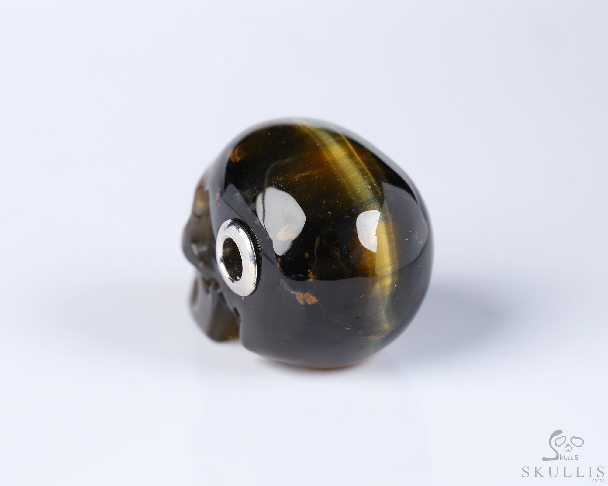 Gemstone Necklace of 1.1" Blue & Gold Tiger's Eye Hand Carved Crystal Skull Pendant, Skull Jewelry Gemstone Necklace of 1.1" Blue & Gold Tiger's Eye Hand Carved Crystal Skull Pendant, Skull Jewelry