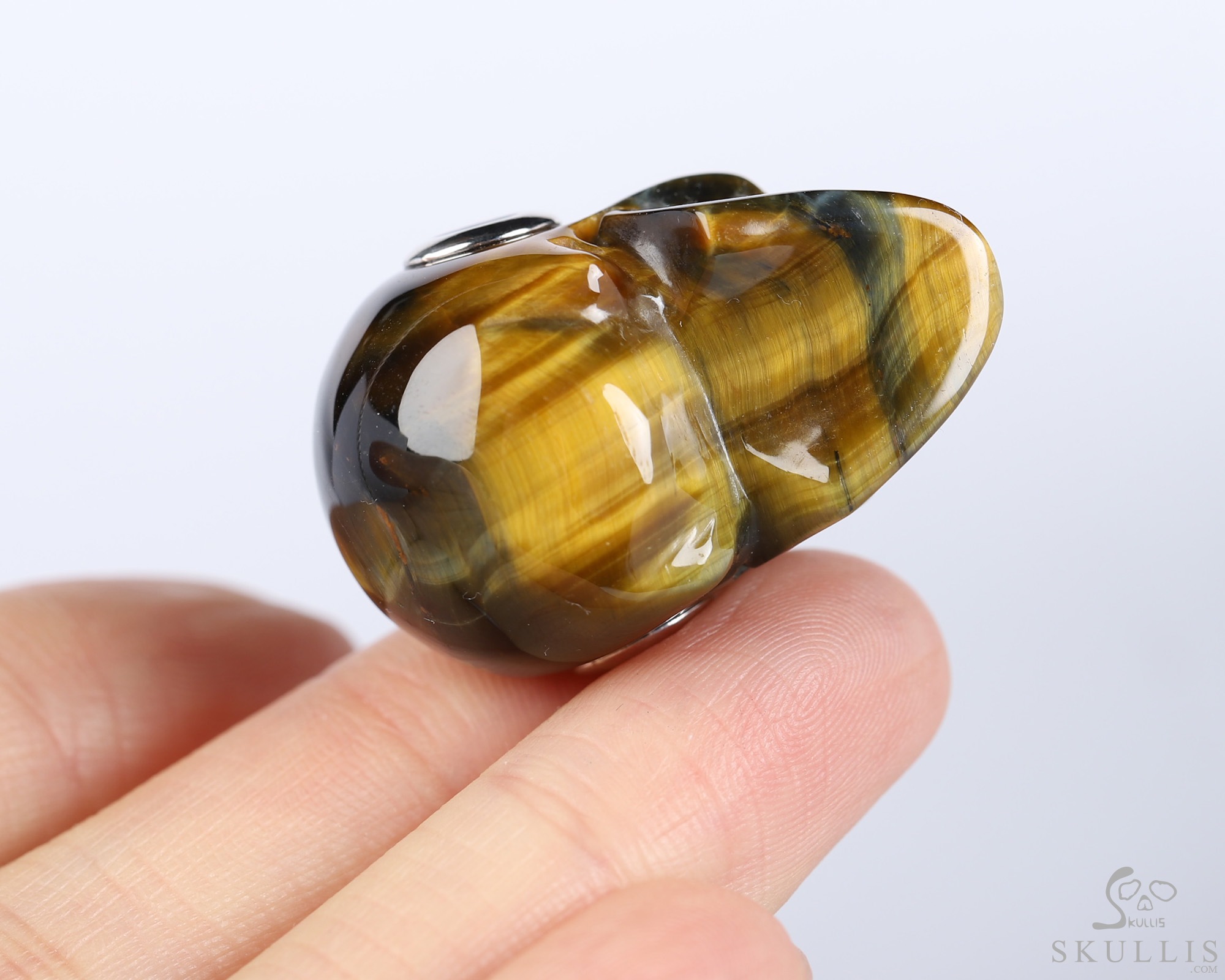 Gemstone Necklace of 1.1" Blue & Gold Tiger's Eye Hand Carved Crystal Skull Pendant, Skull Jewelry Gemstone Necklace of 1.1" Blue & Gold Tiger's Eye Hand Carved Crystal Skull Pendant, Skull Jewelry