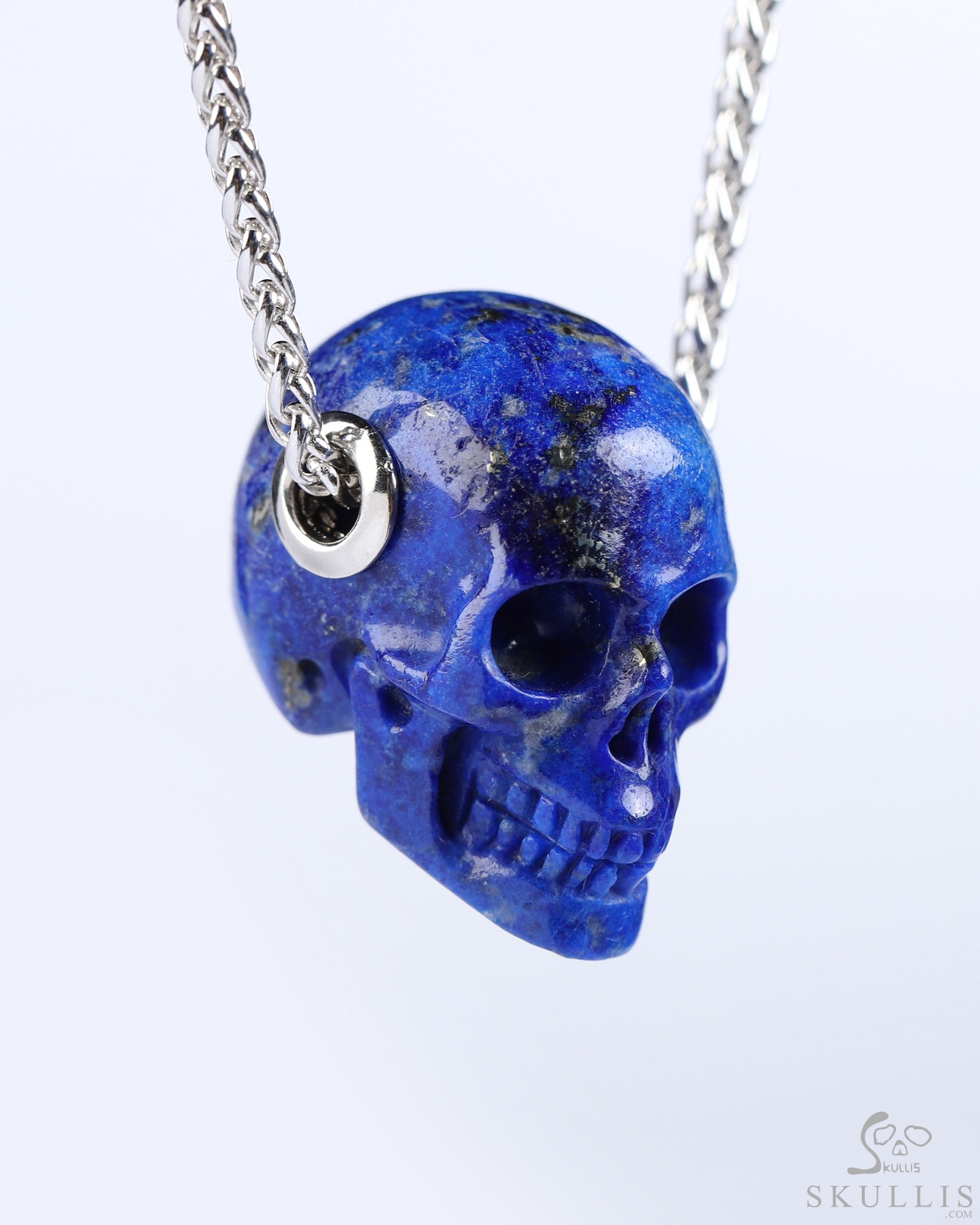 Gemstone Necklace of 1.1" Lapis Lazuli Hand Carved Crystal Skull Pendant, Skull Jewelry Gemstone Necklace of 1.1" Lapis Lazuli Hand Carved Crystal Skull Pendant, Skull Jewelry