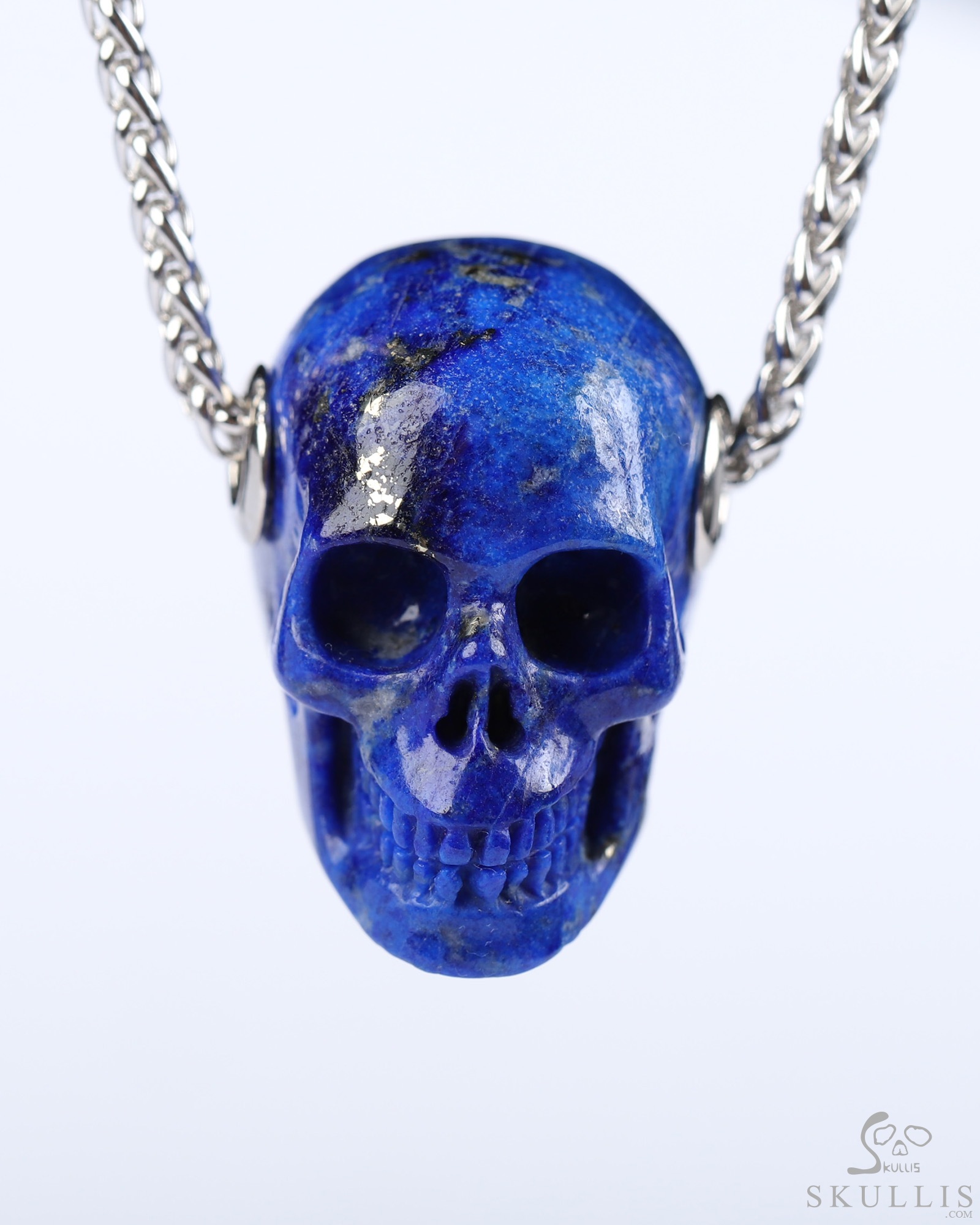 Gemstone Necklace of 1.1" Lapis Lazuli Hand Carved Crystal Skull Pendant, Skull Jewelry Gemstone Necklace of 1.1" Lapis Lazuli Hand Carved Crystal Skull Pendant, Skull Jewelry