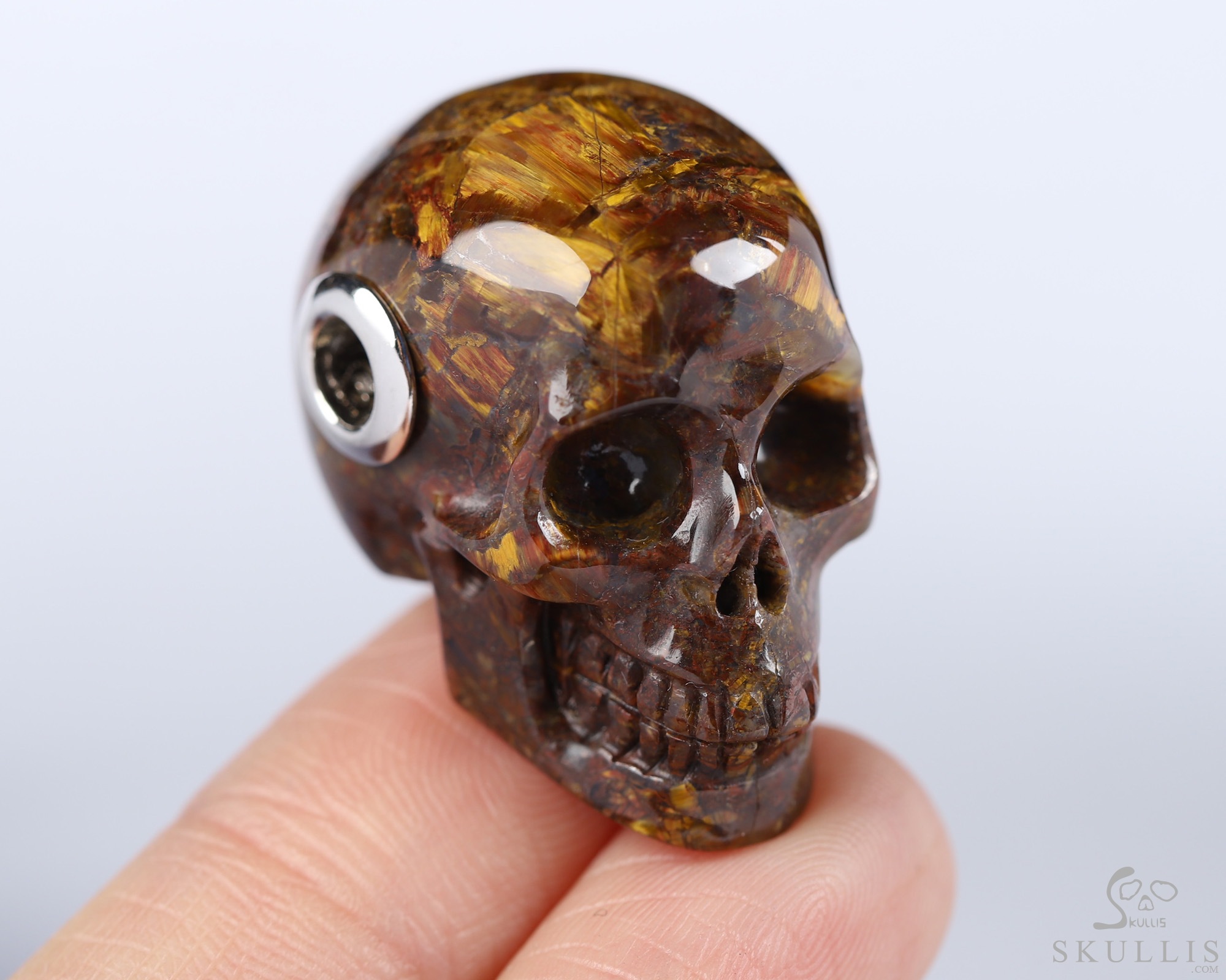 Necklace of 1.1" Pietersite Hand Carved Crystal Skull Pendant, Skull Jewelry Necklace of 1.1" Pietersite Hand Carved Crystal Skull Pendant, Skull Jewelry