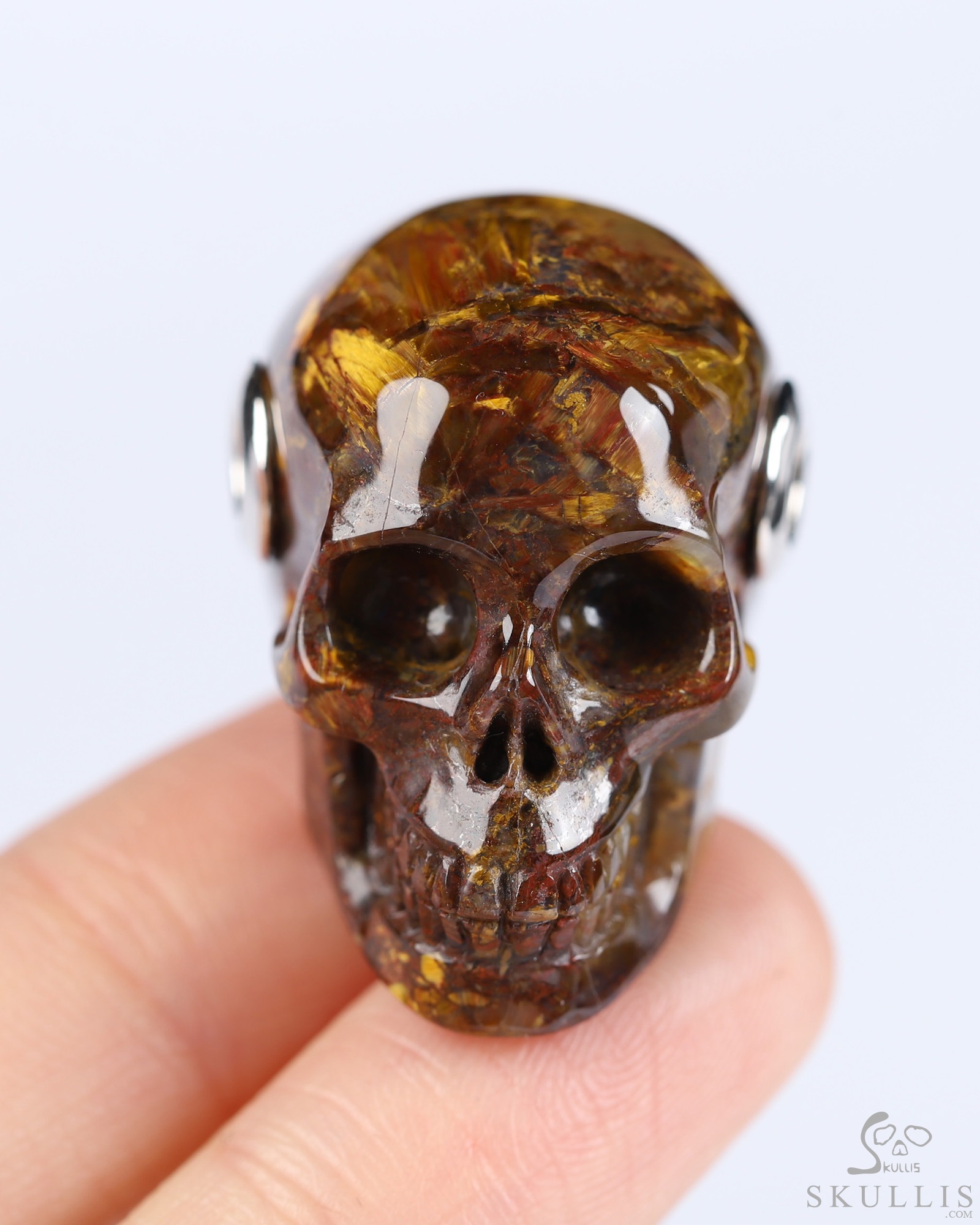 Necklace of 1.1" Pietersite Hand Carved Crystal Skull Pendant, Skull Jewelry Necklace of 1.1" Pietersite Hand Carved Crystal Skull Pendant, Skull Jewelry