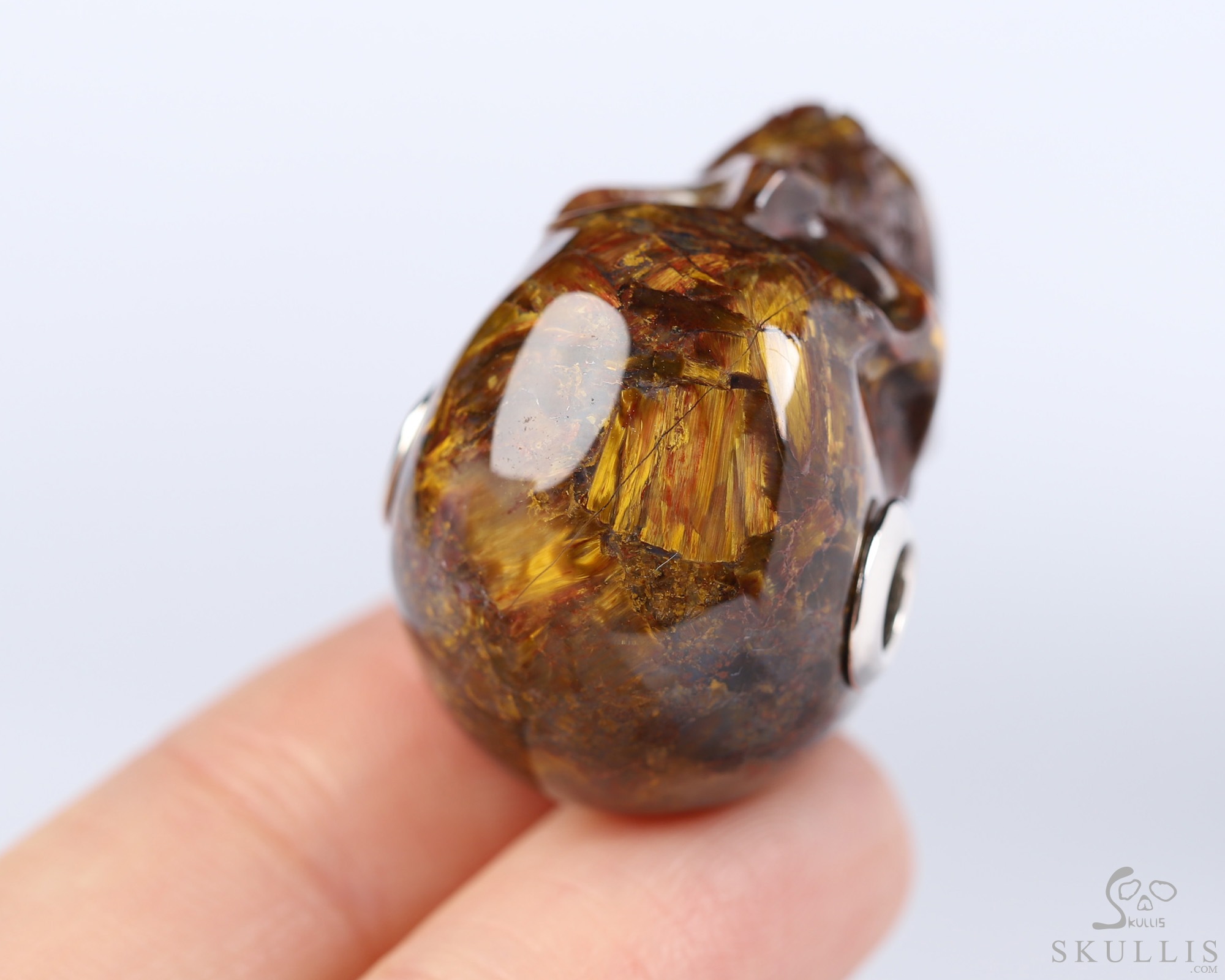 Necklace of 1.1" Pietersite Hand Carved Crystal Skull Pendant, Skull Jewelry Necklace of 1.1" Pietersite Hand Carved Crystal Skull Pendant, Skull Jewelry