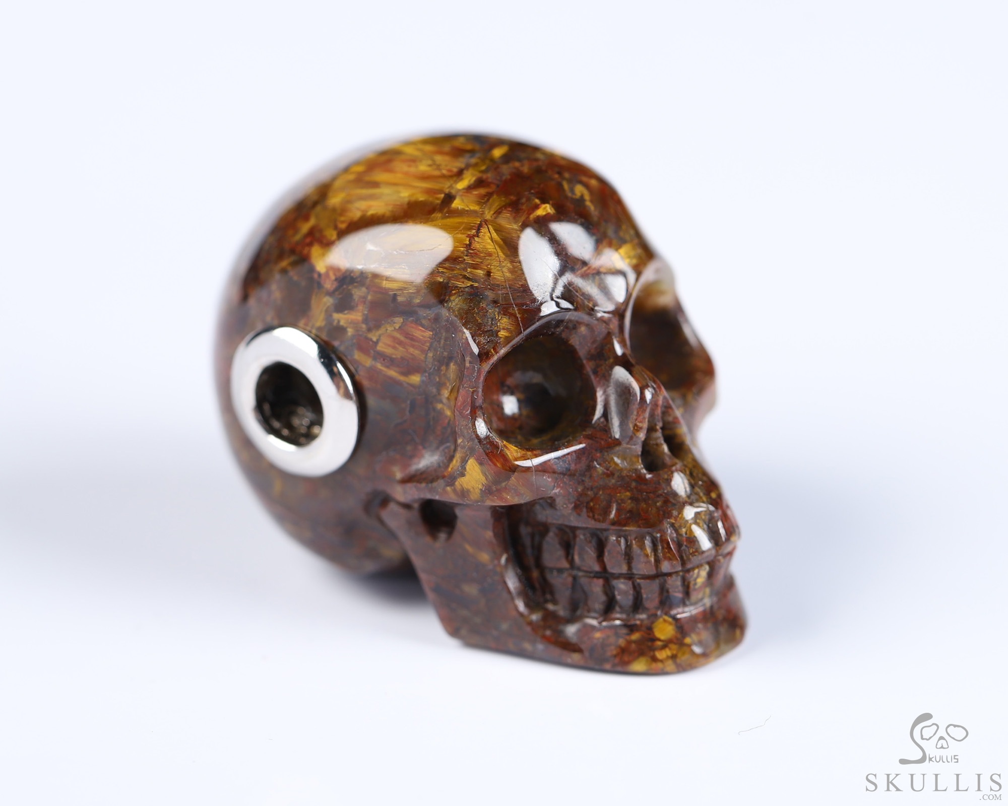 Necklace of 1.1" Pietersite Hand Carved Crystal Skull Pendant, Skull Jewelry Necklace of 1.1" Pietersite Hand Carved Crystal Skull Pendant, Skull Jewelry