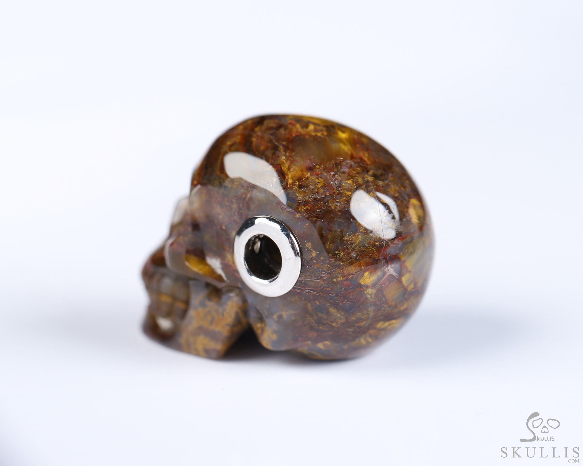 Necklace of 1.1" Pietersite Hand Carved Crystal Skull Pendant, Skull Jewelry Necklace of 1.1" Pietersite Hand Carved Crystal Skull Pendant, Skull Jewelry