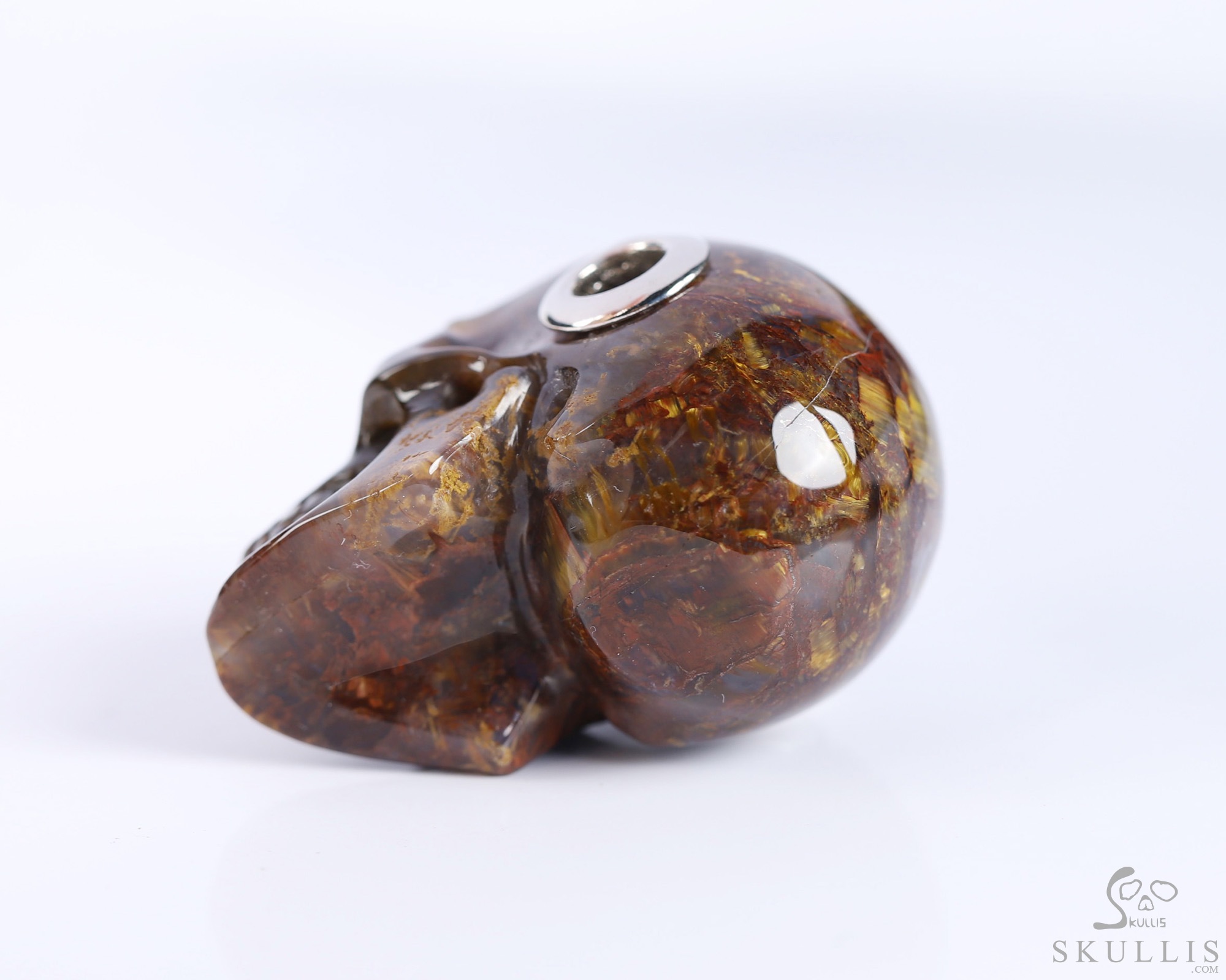 Necklace of 1.1" Pietersite Hand Carved Crystal Skull Pendant, Skull Jewelry Necklace of 1.1" Pietersite Hand Carved Crystal Skull Pendant, Skull Jewelry