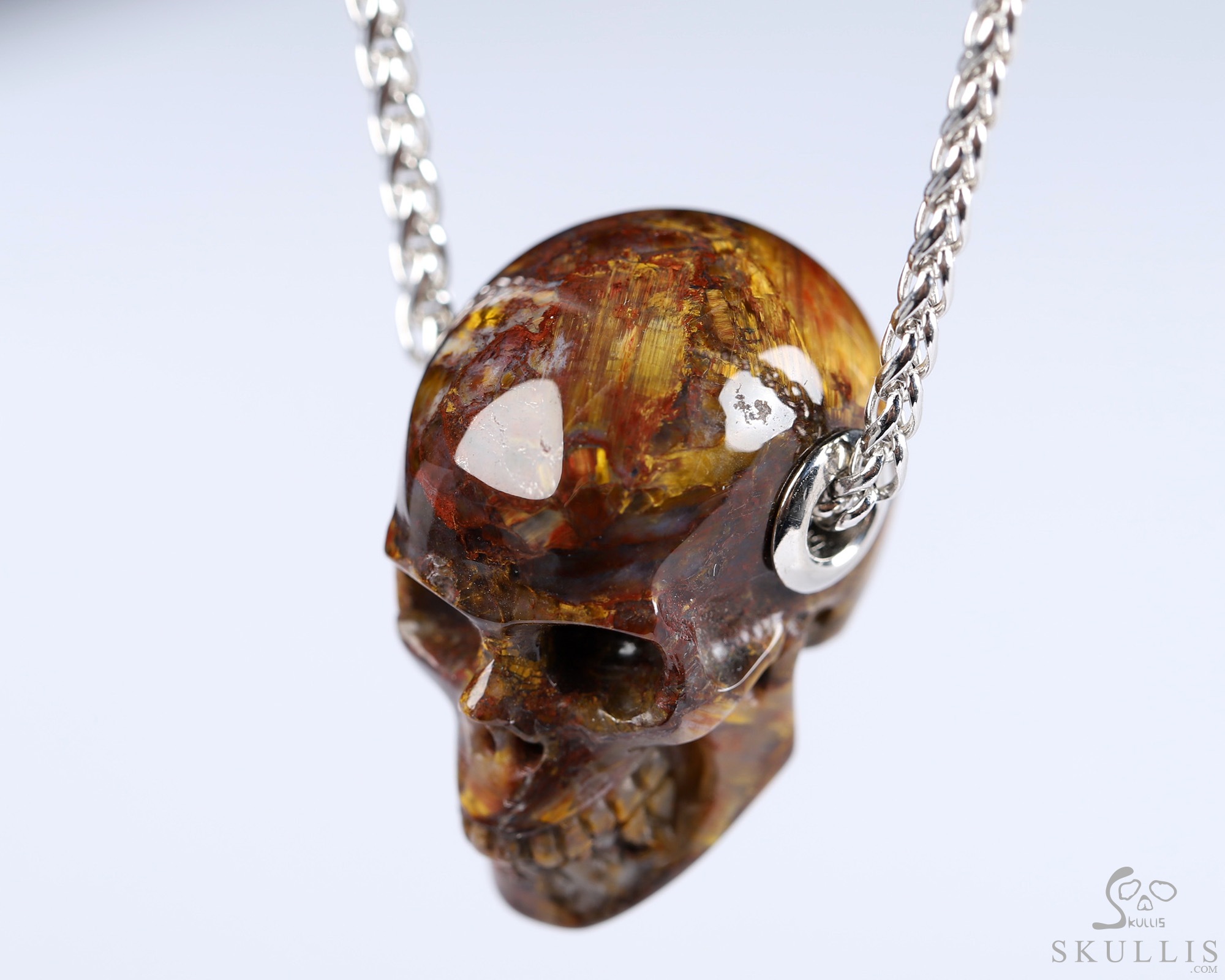 Necklace of 1.1" Pietersite Hand Carved Crystal Skull Pendant, Skull Jewelry Necklace of 1.1" Pietersite Hand Carved Crystal Skull Pendant, Skull Jewelry