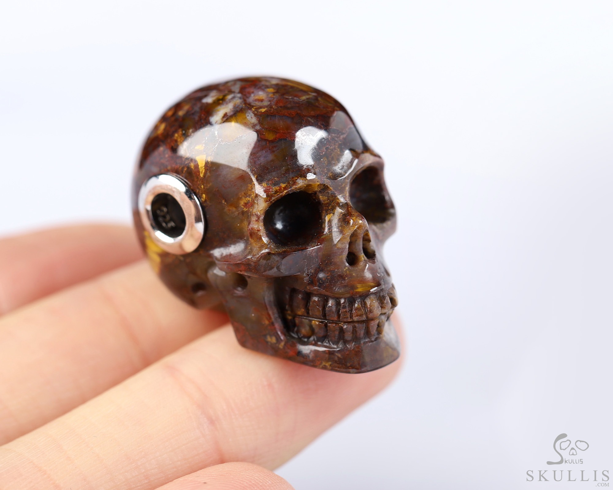 Necklace of 1.1" Pietersite Hand Carved Crystal Skull Pendant, Skull Jewelry Necklace of 1.1" Pietersite Hand Carved Crystal Skull Pendant, Skull Jewelry