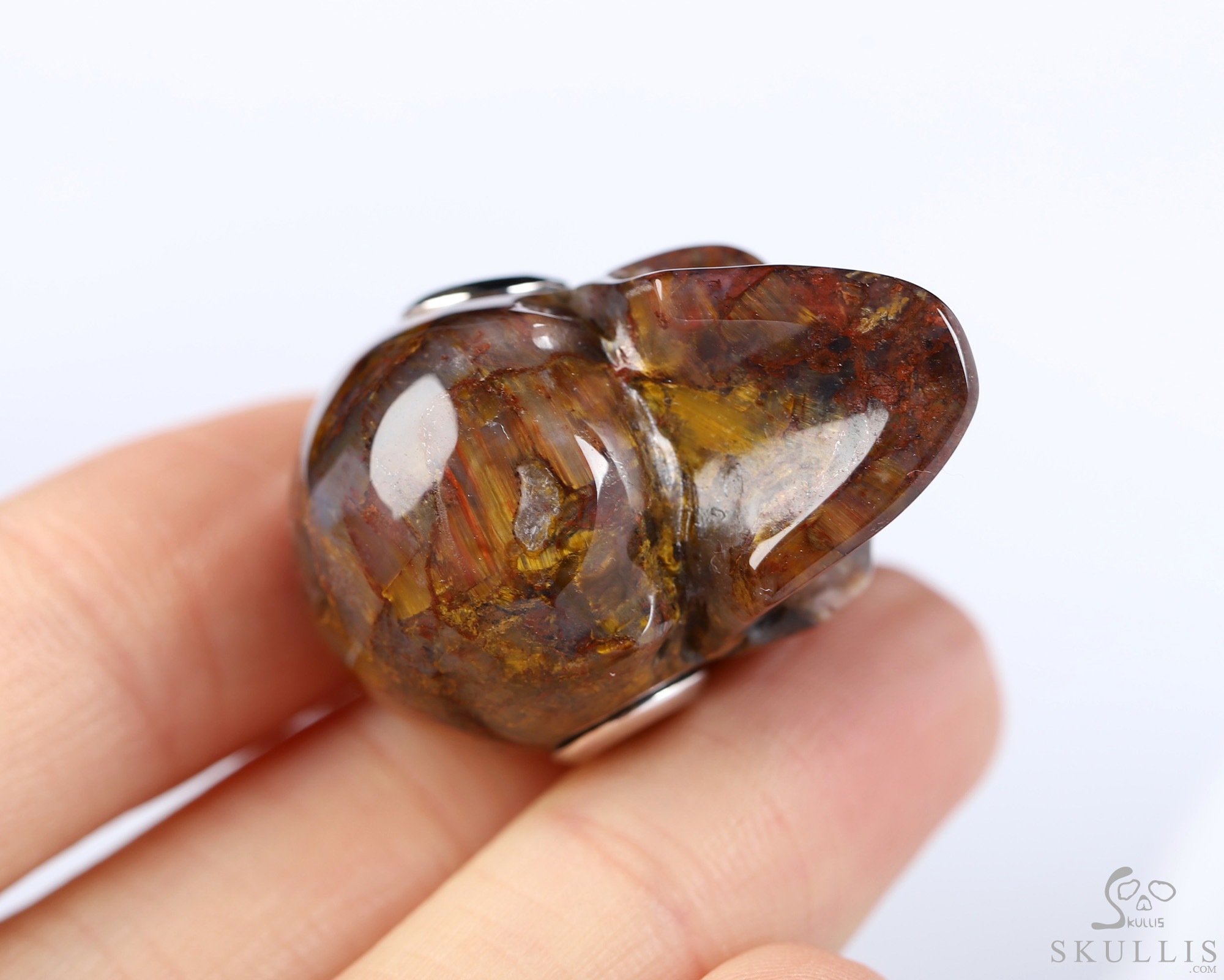 Necklace of 1.1" Pietersite Hand Carved Crystal Skull Pendant, Skull Jewelry Necklace of 1.1" Pietersite Hand Carved Crystal Skull Pendant, Skull Jewelry