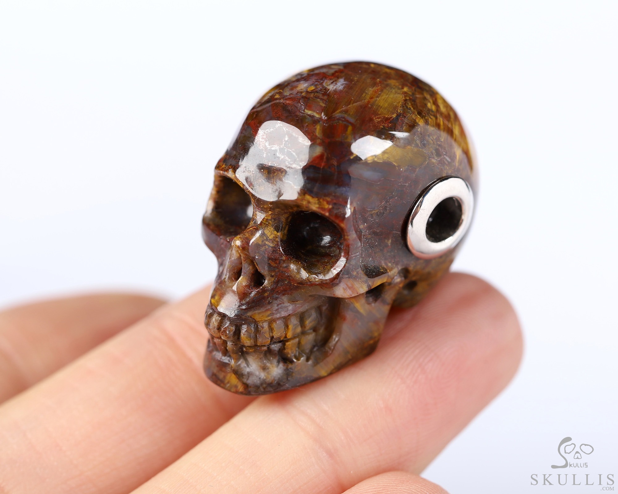 Necklace of 1.1" Pietersite Hand Carved Crystal Skull Pendant, Skull Jewelry Necklace of 1.1" Pietersite Hand Carved Crystal Skull Pendant, Skull Jewelry