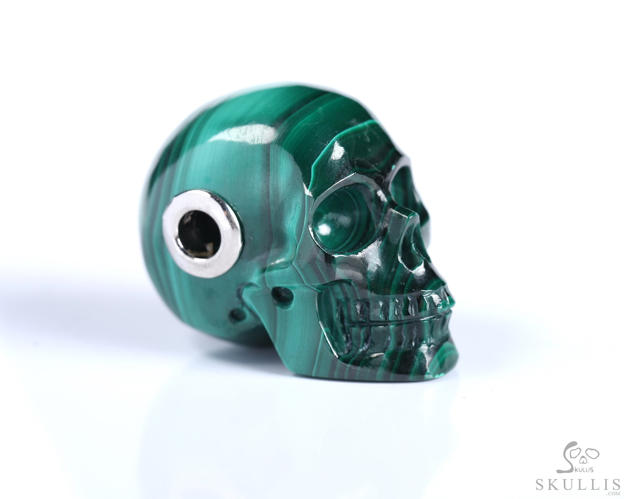 Gemstone Necklace of 1.1" Malachite Hand Carved Crystal Skull Pendant, Skull Jewelry Gemstone Necklace of 1.1" Malachite Hand Carved Crystal Skull Pendant, Skull Jewelry