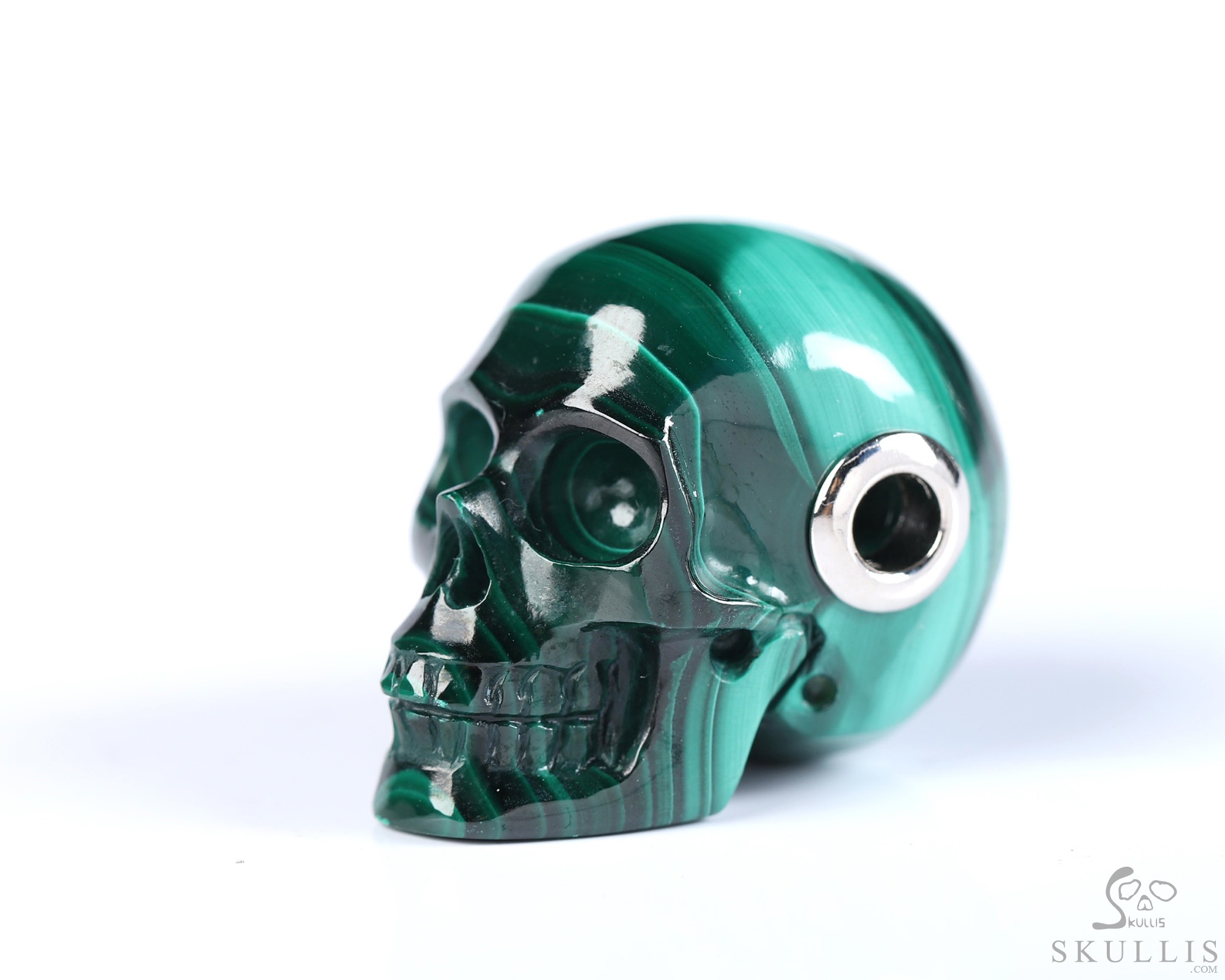 Gemstone Necklace of 1.1" Malachite Hand Carved Crystal Skull Pendant, Skull Jewelry Gemstone Necklace of 1.1" Malachite Hand Carved Crystal Skull Pendant, Skull Jewelry