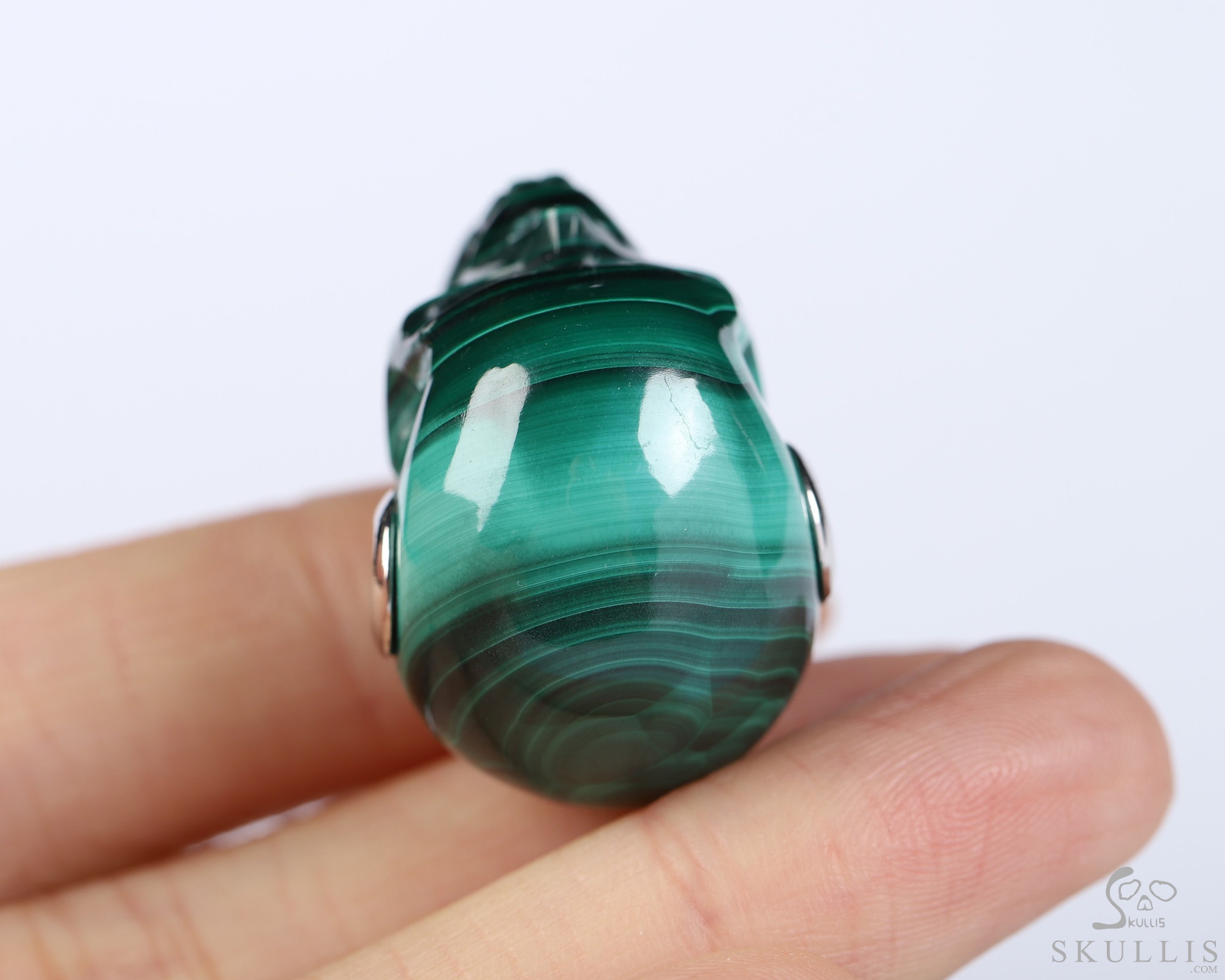 Gemstone Necklace of 1.1" Malachite Hand Carved Crystal Skull Pendant, Skull Jewelry Gemstone Necklace of 1.1" Malachite Hand Carved Crystal Skull Pendant, Skull Jewelry