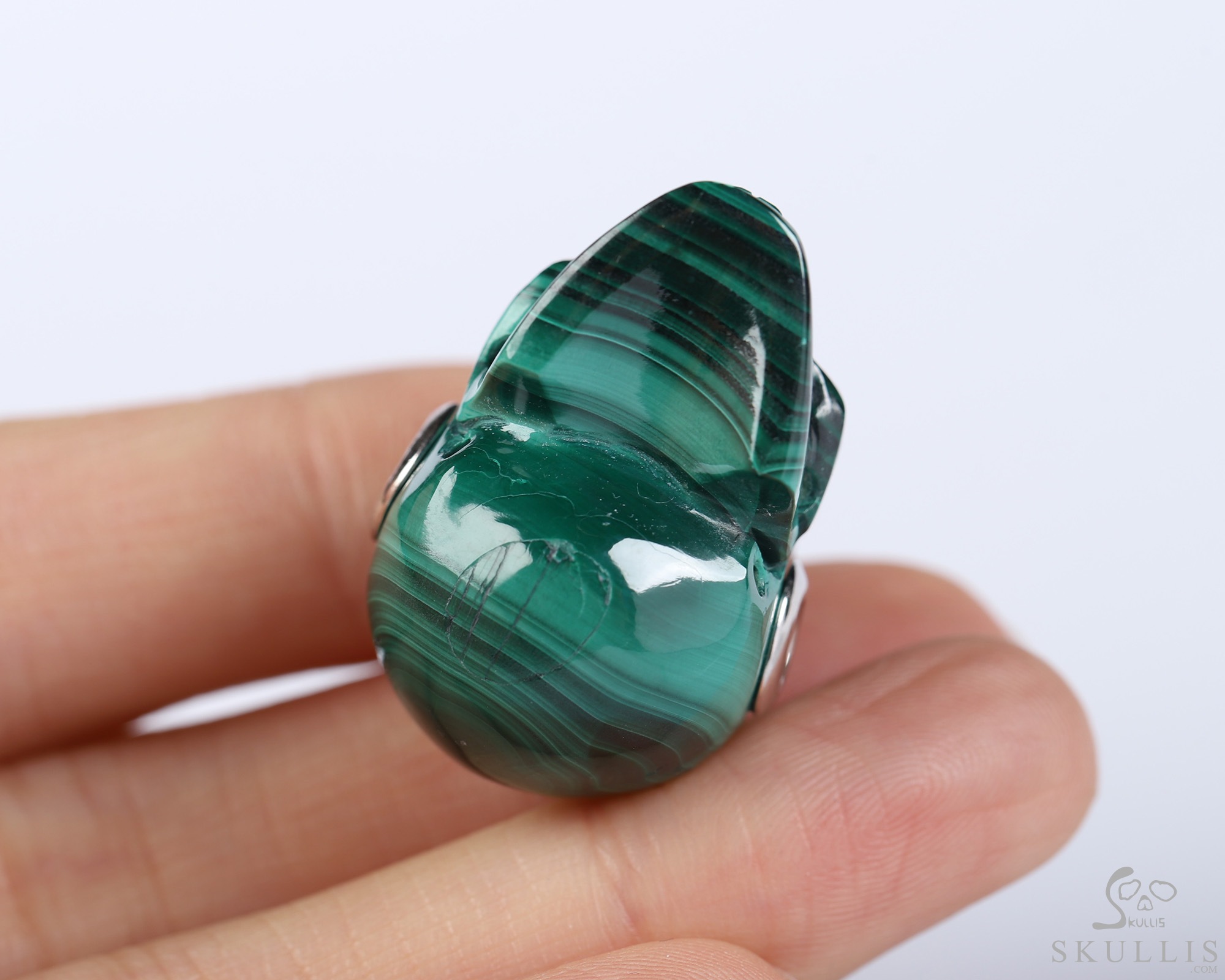 Gemstone Necklace of 1.1" Malachite Hand Carved Crystal Skull Pendant, Skull Jewelry Gemstone Necklace of 1.1" Malachite Hand Carved Crystal Skull Pendant, Skull Jewelry